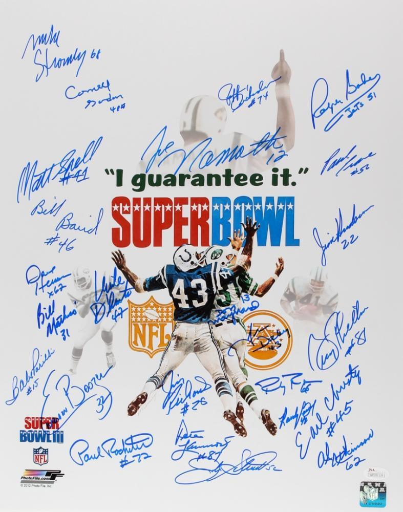 1969 New York Jets Super Bowl III Team Signed 16x20 Photo - 24 Authentic Signatures (JSA Certified) - Perfect for Sports Memorabilia Collectors & Man Cave Decor