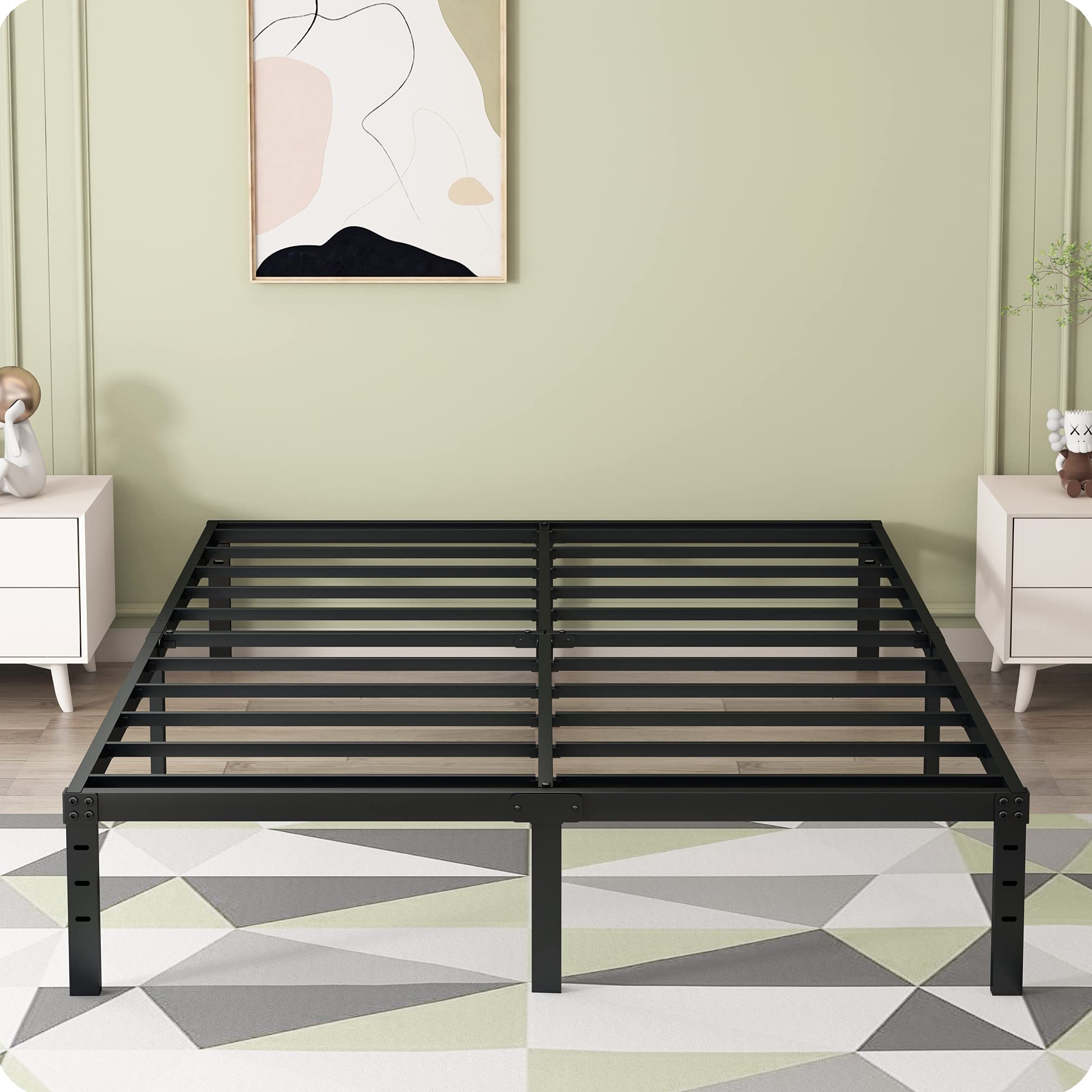 14 Inch King Size Bed Frame - Heavy Duty Steel Slat Support for 3500 lbs, Noise-Free Metal Platform Bed with Easy Assembly, No Box Spring Required - Perfect for Master Bedroom, Guest Room & Dorm (Black)