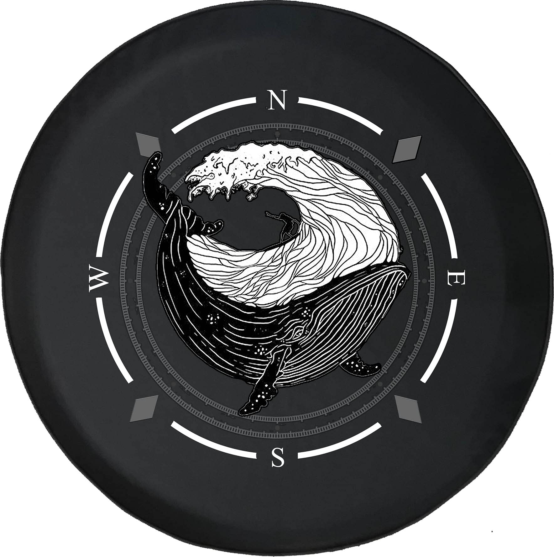 Premium American Unlimited Spare Tire Cover with Compass Design - Ocean Surfing Wave & Whale Wheel Covers for SUV, Trailer, RV Accessories - Fits Most Vehicles - Perfect for Road Trips & Outdoor Adventures