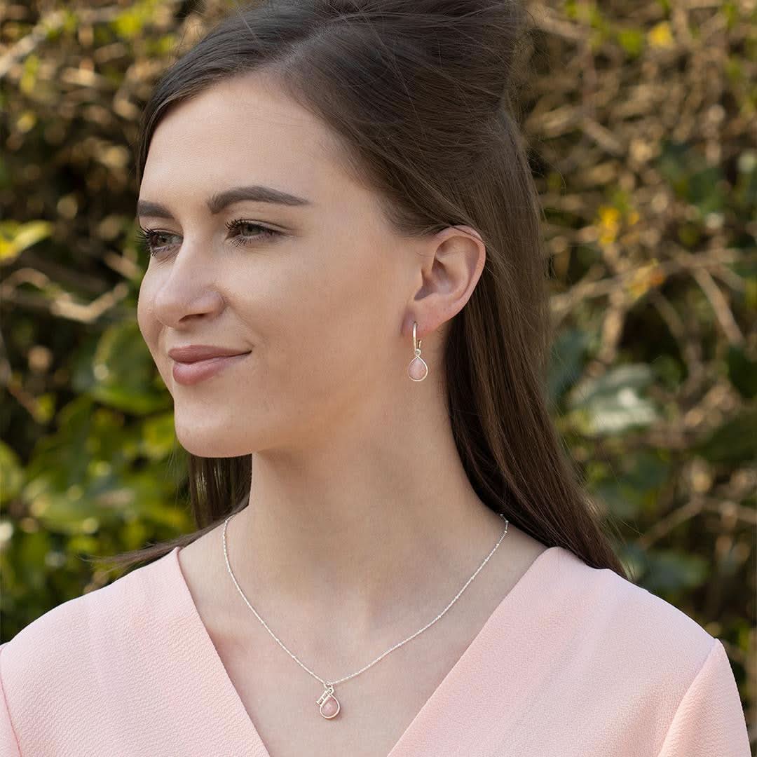Pink Opal Drop Hoop Earrings in 14K Gold - October Birthstone Jewelry for Women | Elegant Dangling Earrings for Parties, Weddings & Special Occasions