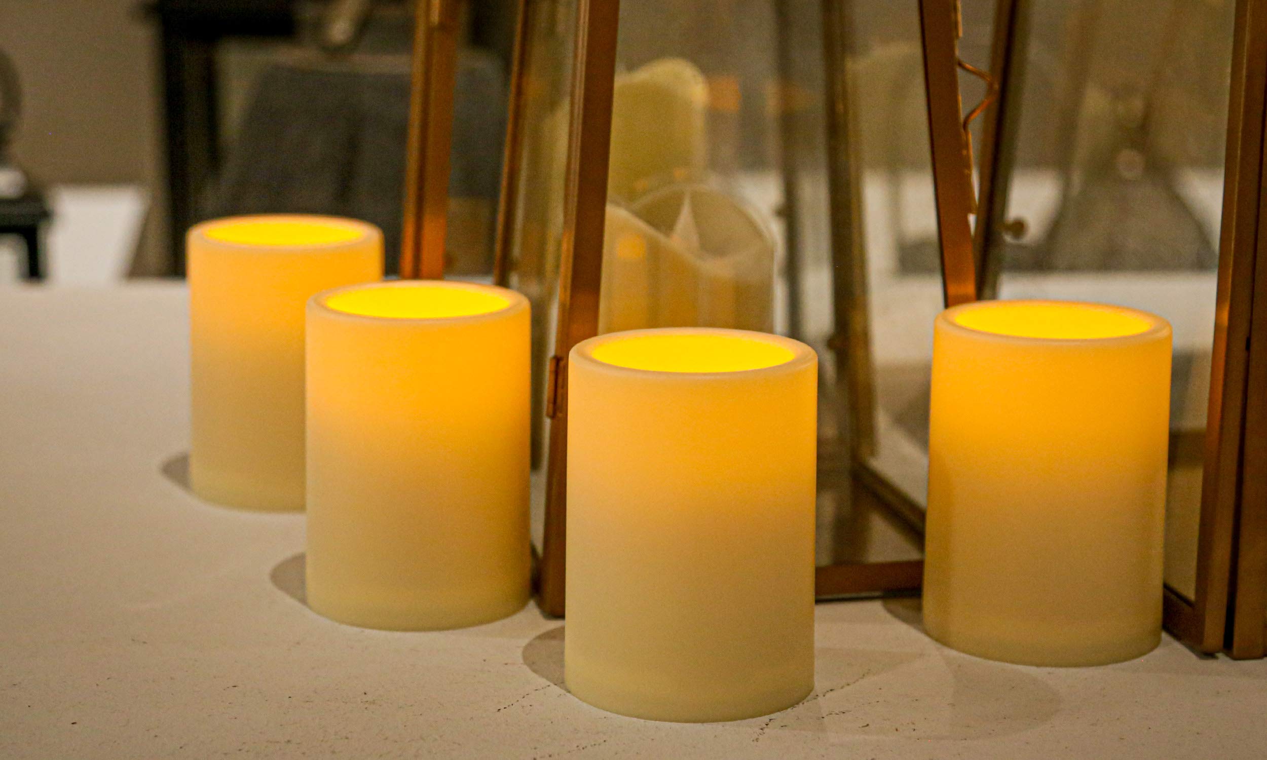 4 Pack Battery Operated Flameless LED Flickering Candles with Remote & Timer - 3x4 Inch Ivory Plastic Pillar Candles for Home Decor, Wedding, Party, Christmas Indoor & Outdoor Lighting