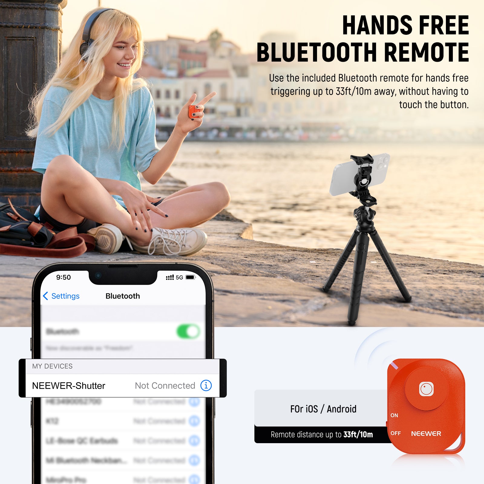 NEEWER TP35 Compact Flexible Tripod Stand with Wireless Remote - Perfect for Vlogging, Photography, and Smartphone Shooting