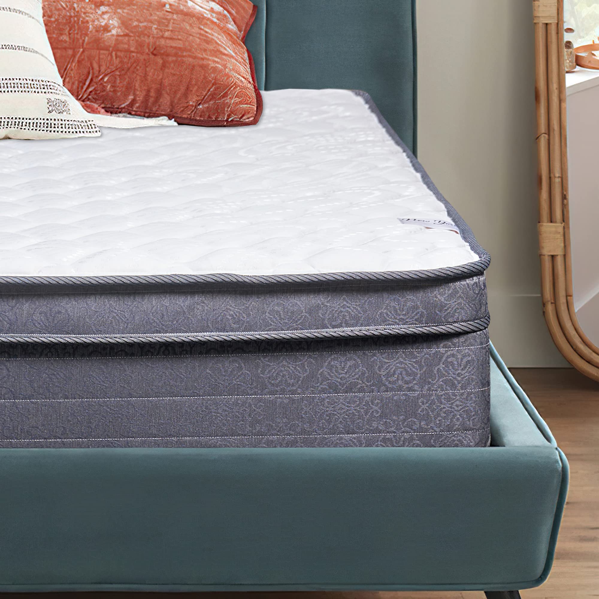 Medium Plush Foam Encased Hybrid Eurotop Pillowtop Innerspring Mattress - Full Size, Back Support, White | Perfect for Bedrooms, Guest Rooms & Apartments
