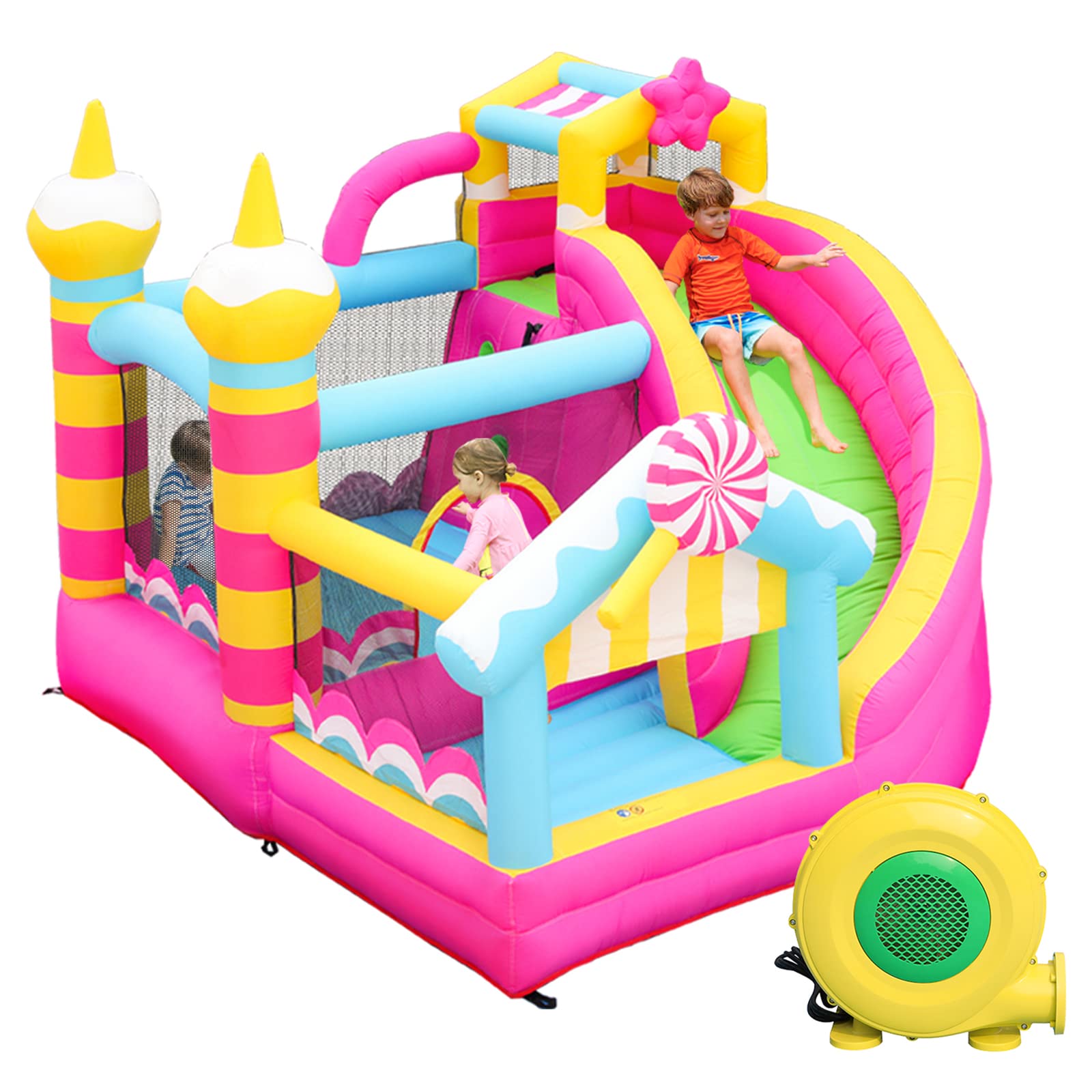**Pink Bounce House with Slide - Inflatable Bouncy Castle for Kids Ages 3-8 | Indoor/Outdoor Play with Obstacle Course & Air Ball Pit - Perfect for Birthday Parties, Backyard Fun & Playdates**