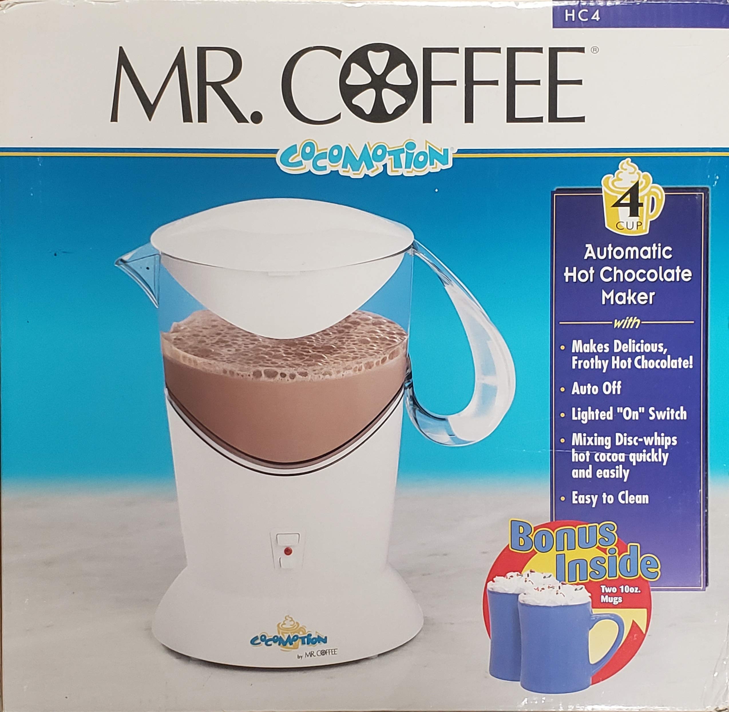 Mr. Coffee Cocomotion 4-Cup Automatic Hot Chocolate Maker with 2 Bonus Mugs - Perfect for Family Movie Nights & Winter Gatherings