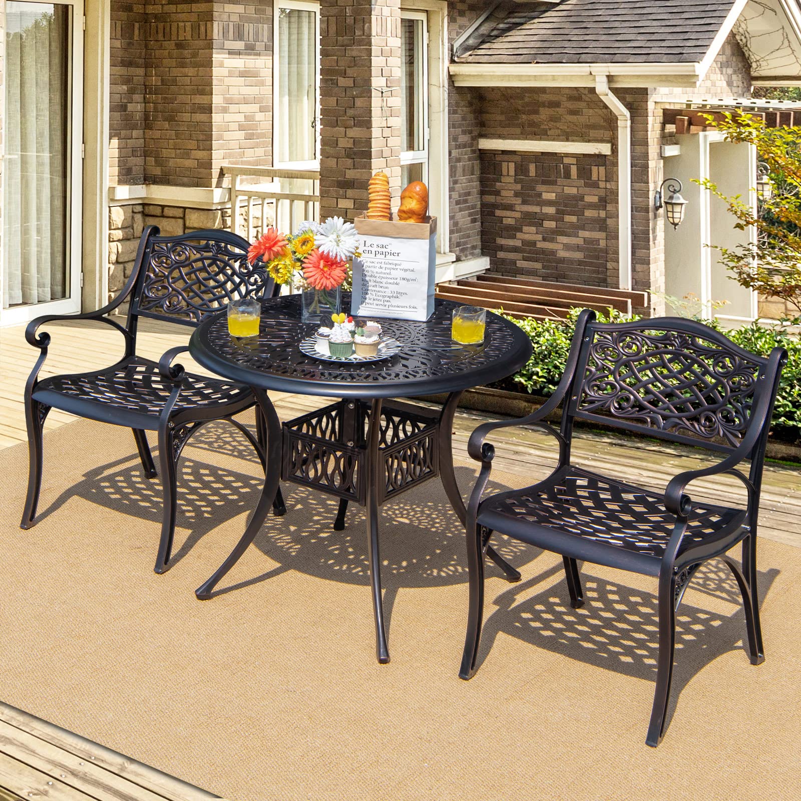 Tangkula 2-Piece Outdoor Dining Chairs Set - All-Weather Cast Aluminum Patio Chairs with Armrests & Curved Seats - Perfect for Garden, Poolside, Backyard, Deck & Outdoor Entertaining