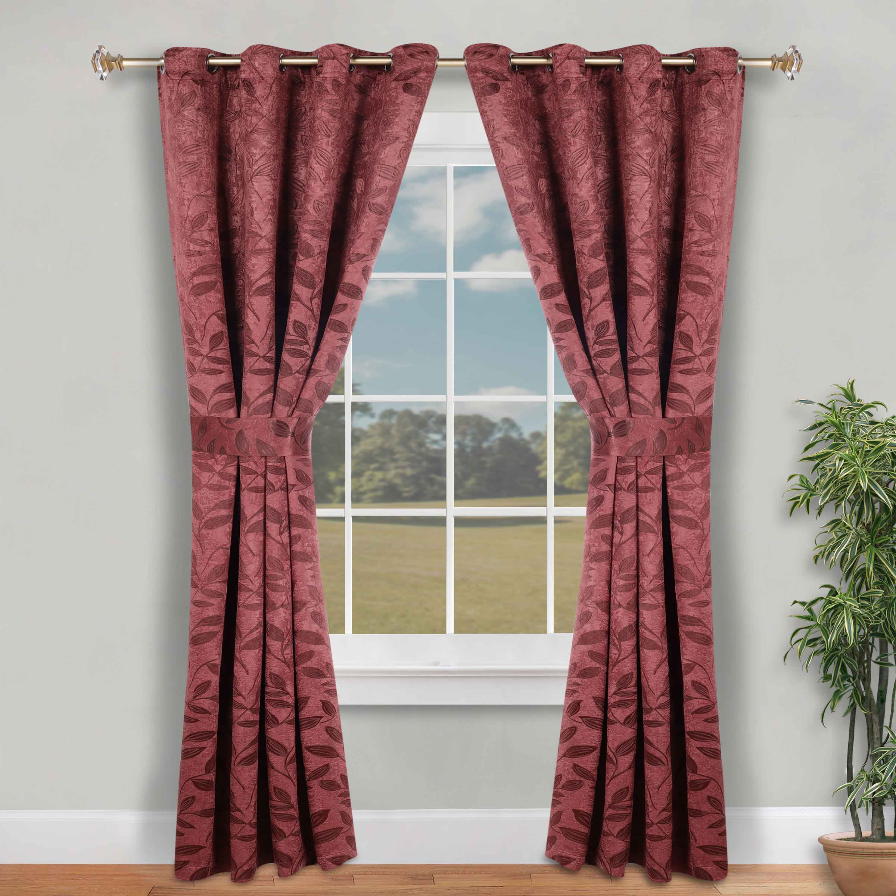 Blackout Curtains for Bedroom - Set of 2 Panels, 100% Room Darkening Thermal Insulated Drapes with Leaves Pattern - Perfect for Nursery, Home Theater & Light Sleepers