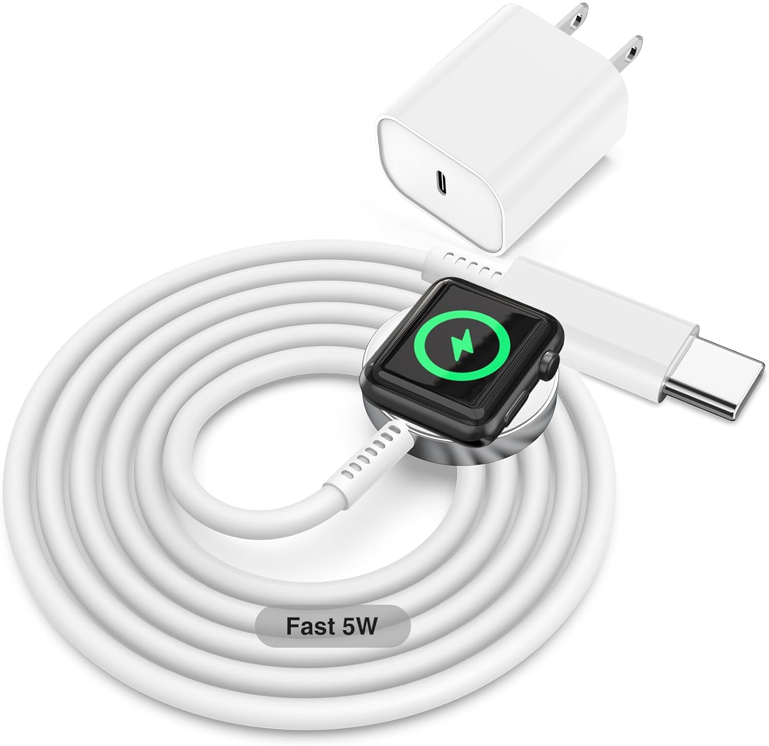 MFi Certified Fast Charger for Apple Watch - 6ft USB C Charging Cable with Power Adapter - Compatible with Apple Watch Ultra/Series 8/7/6/SE/5/4/3/2/1 - Portable Charging Cord for Travel, Office & Home Use - White