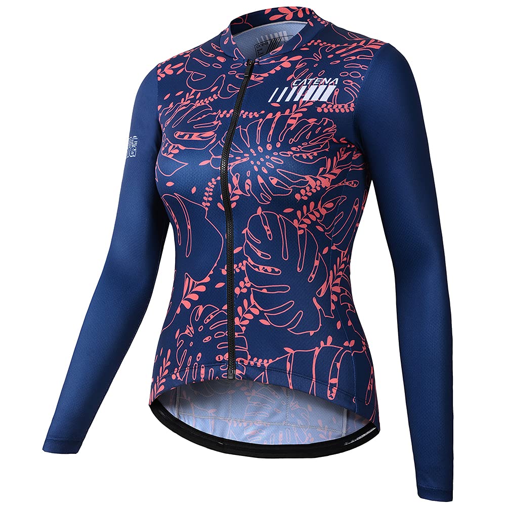 CATENA Women's Long Sleeve Cycling Jersey - Breathable Quick Dry Bike Shirt for Women - Navy Blue Summer Cycling Top - Perfect for Road Biking, Mountain Biking & Outdoor Sports