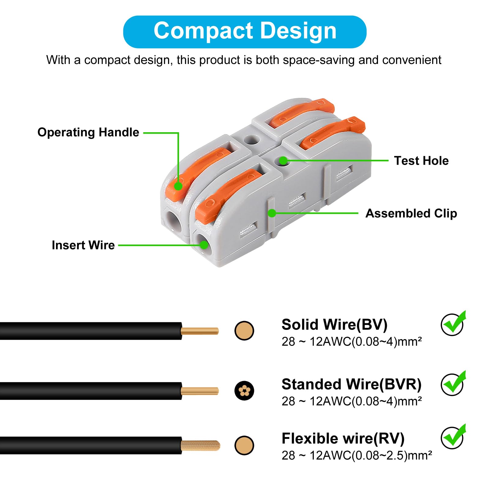 50PCS Lever Wire Connectors - 1 to 1 Inline Assemblable Electrical Connectors for 24-12 AWG Wires | Secure Circuit Splices for Home Wiring, DIY Projects & Automotive Repairs | Easy-to-Use Wire Terminals for Reliable Electrical Connections