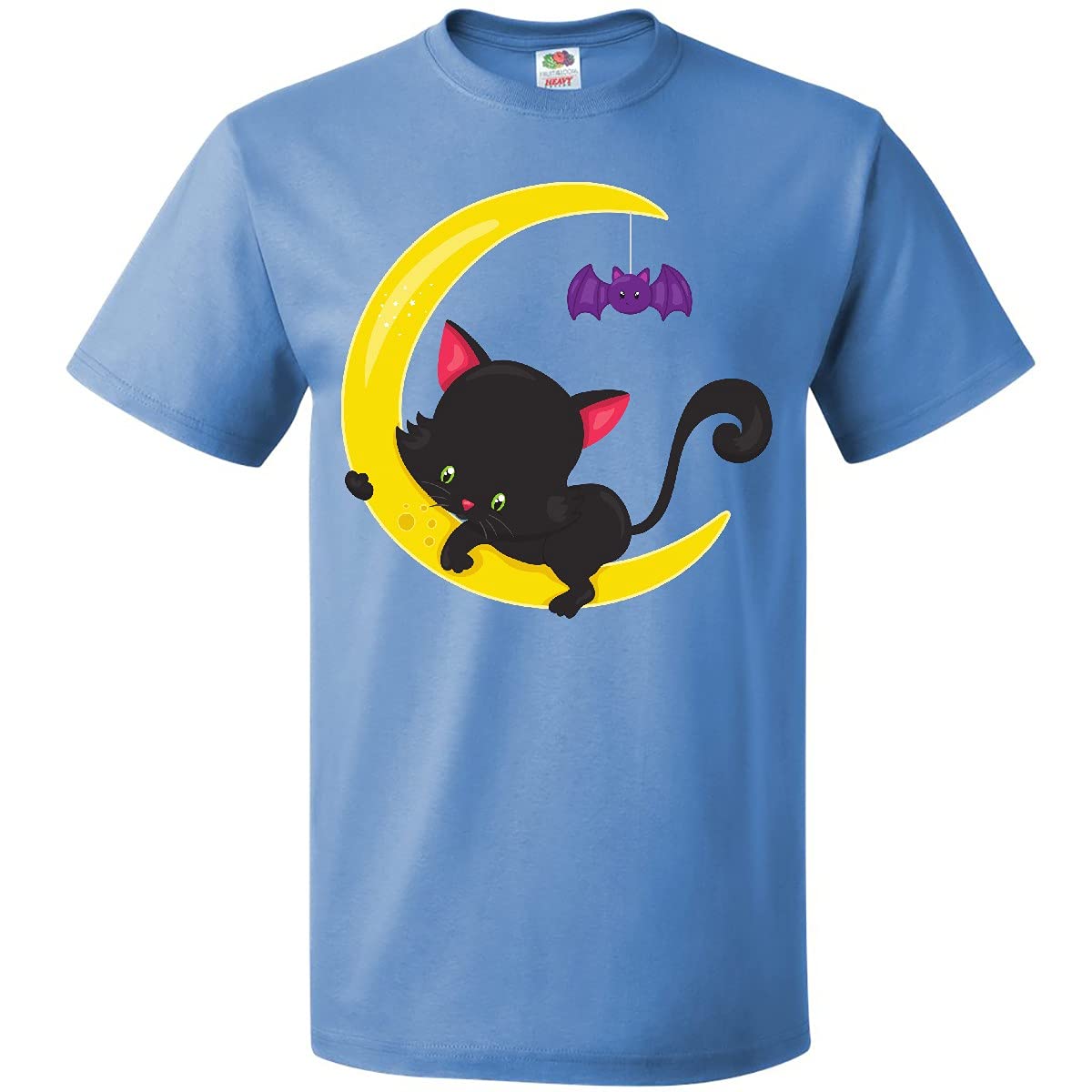 Inktastic Halloween Cat T-Shirt - Cute Black Cat with Moon and Bat Design for Halloween Costume & Party Outfits