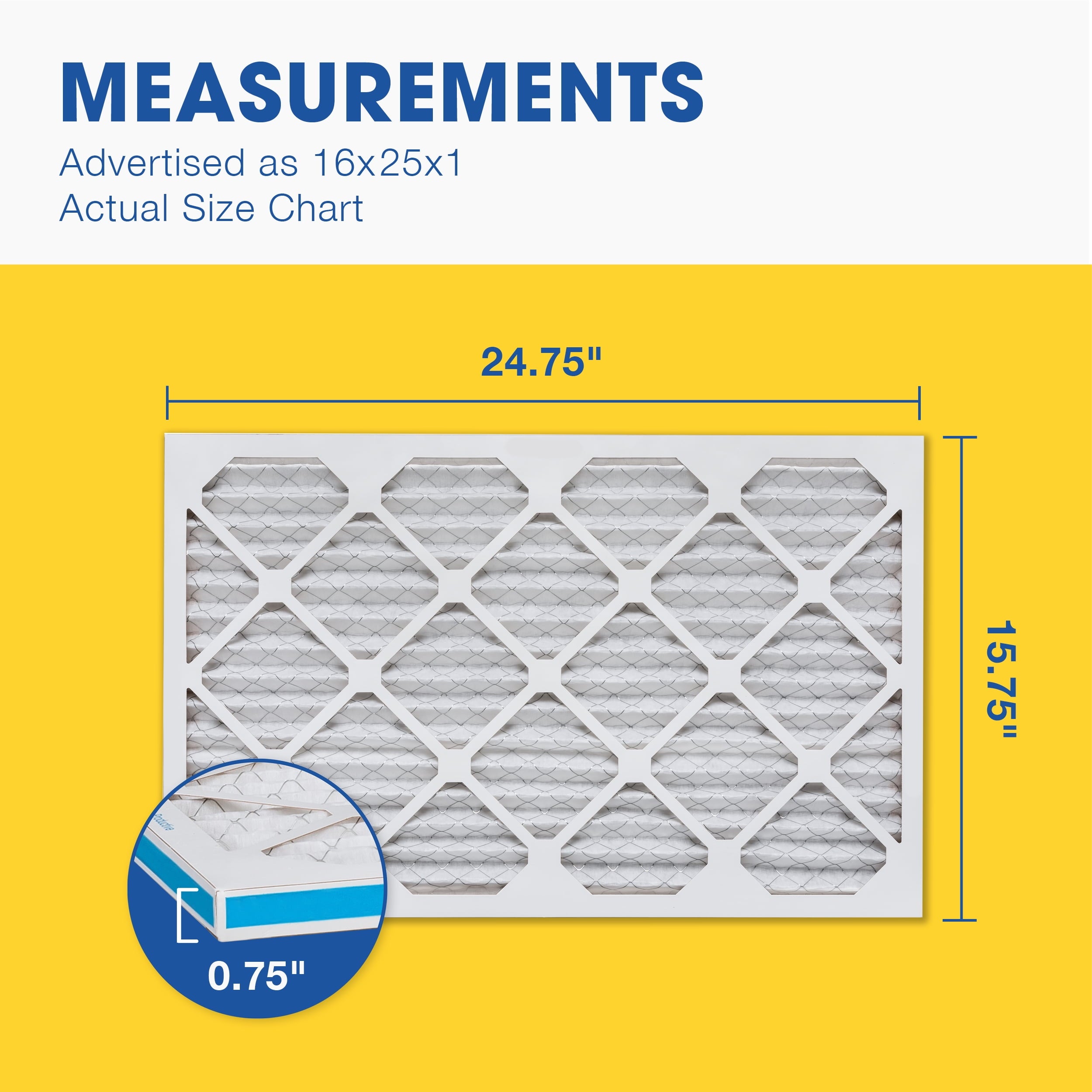 16x25x1 MERV 7 + Carbon Defense Pleated Air Filter for HVAC Systems - Dust, Pollen & Odor Reduction - Home & Office Use