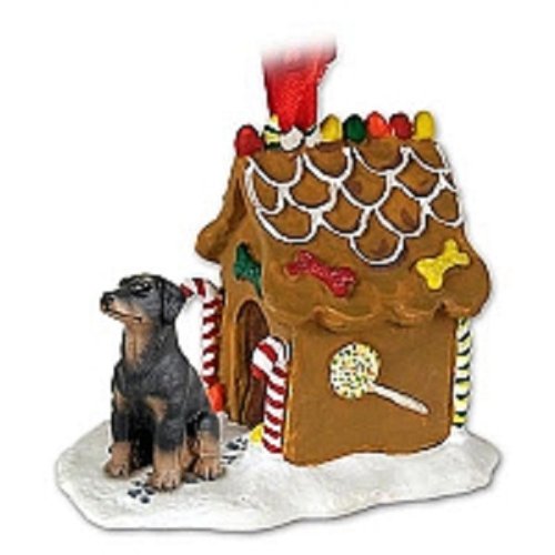 Doberman Pinscher Black Dog with Natural Ears - Christmas Gingerbread House Ornament for Pet Lovers | Perfect for Holiday Tree Decor, Gift for Dog Owners, and Festive Home Decoration