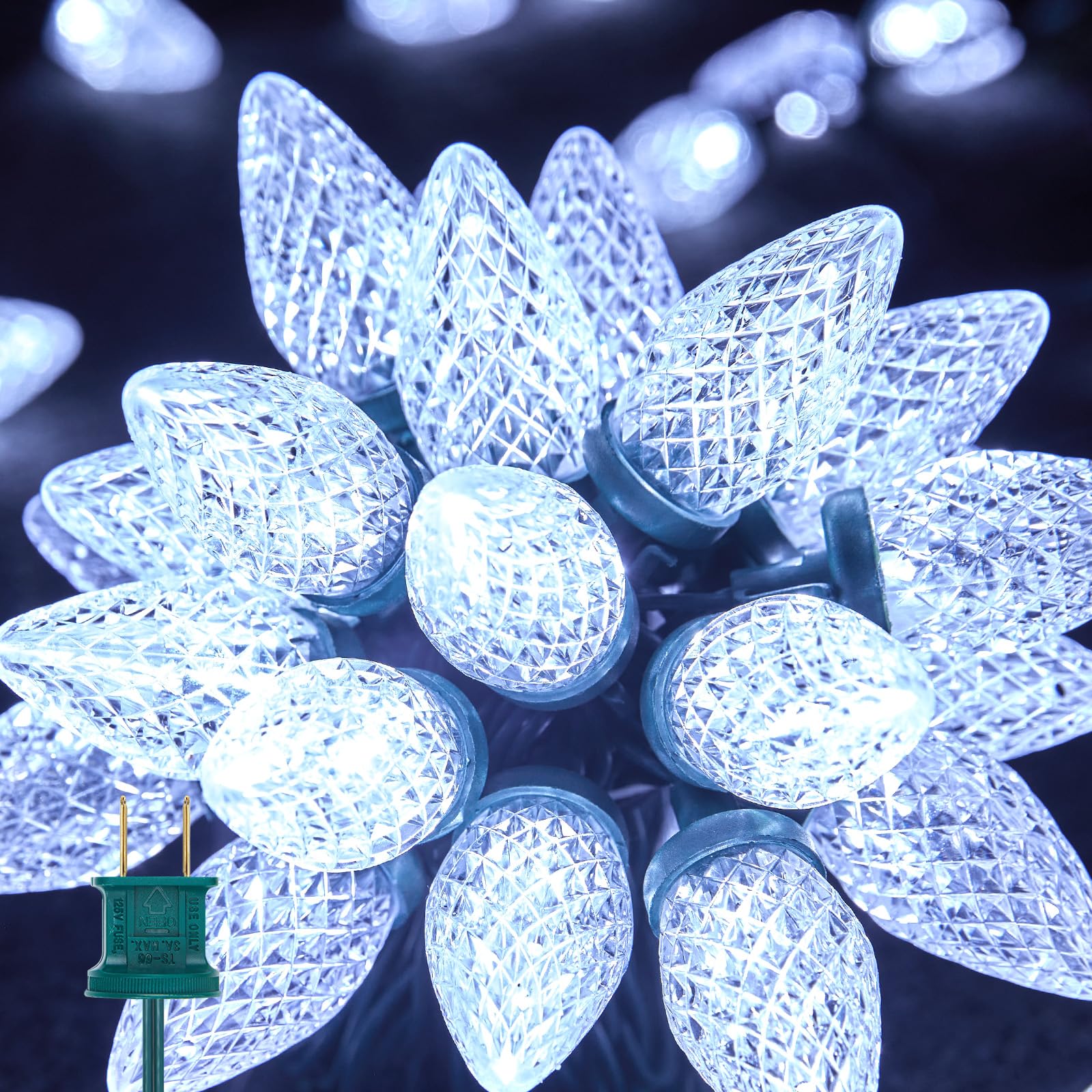 Brightown 33ft 50 LED Waterproof Strawberry Christmas String Lights - C9 Plug-in Extendable Green Wire for Outdoor Indoor Patio Party Decorations (White) - Perfect for Holiday, Wedding, Garden & Home Decoration