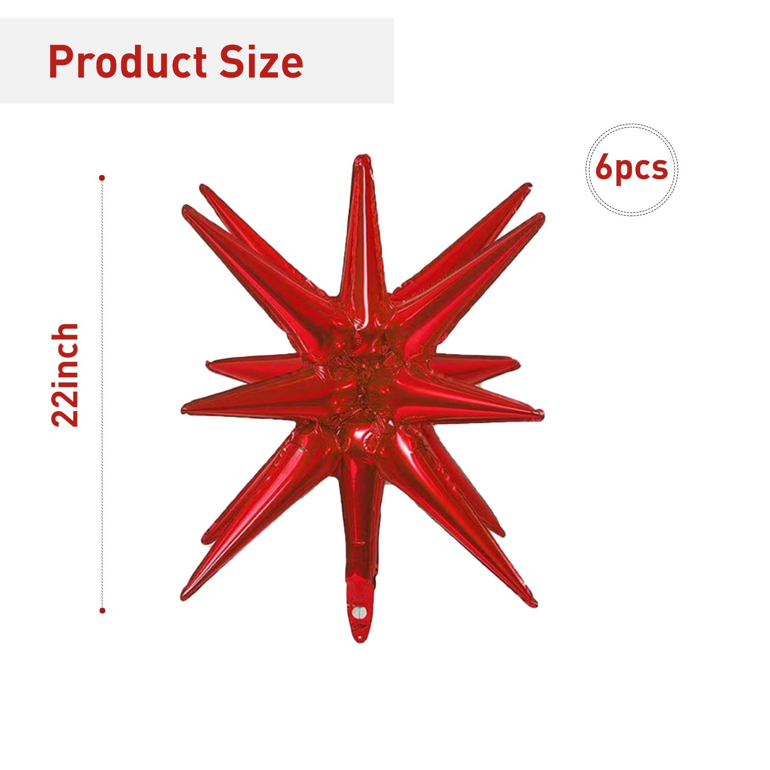 6 Pcs Red Star Foil Balloons - 14-Pointed 3D Mylar Balloons 22 Inch for Christmas, Birthday, Wedding & Anniversary Party Decorations (Red) - Perfect for Indoor & Outdoor Celebrations, Photo Backdrops and Festive Events