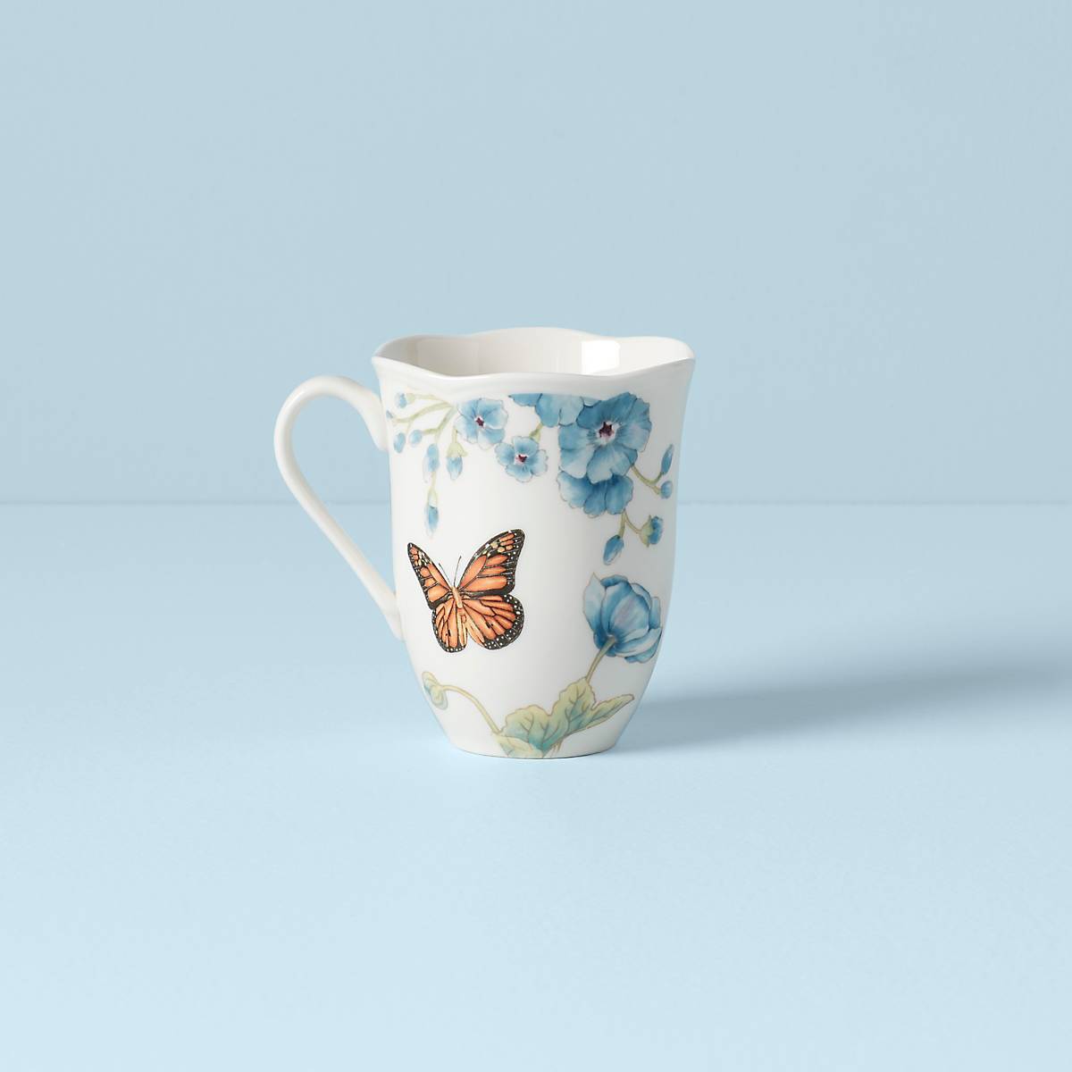 Butterfly Meadow Blue Ceramic Coffee Mug - 12oz Handmade Tea Cup with Floral Design, Perfect for Home, Office & Gifts