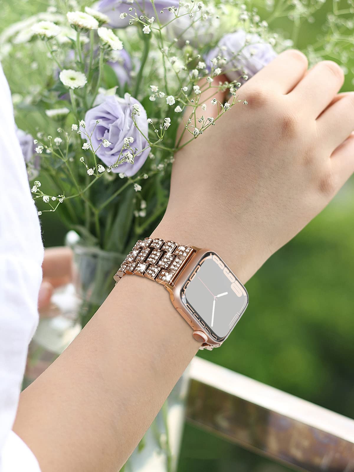Luxury Diamond Metal Apple Watch Band for Women - Compatible with Series 10/9/8/7/6/SE/5 & All Models (38mm-49mm) | Elegant Bling Strap for Daily Wear, Work & Special Occasions