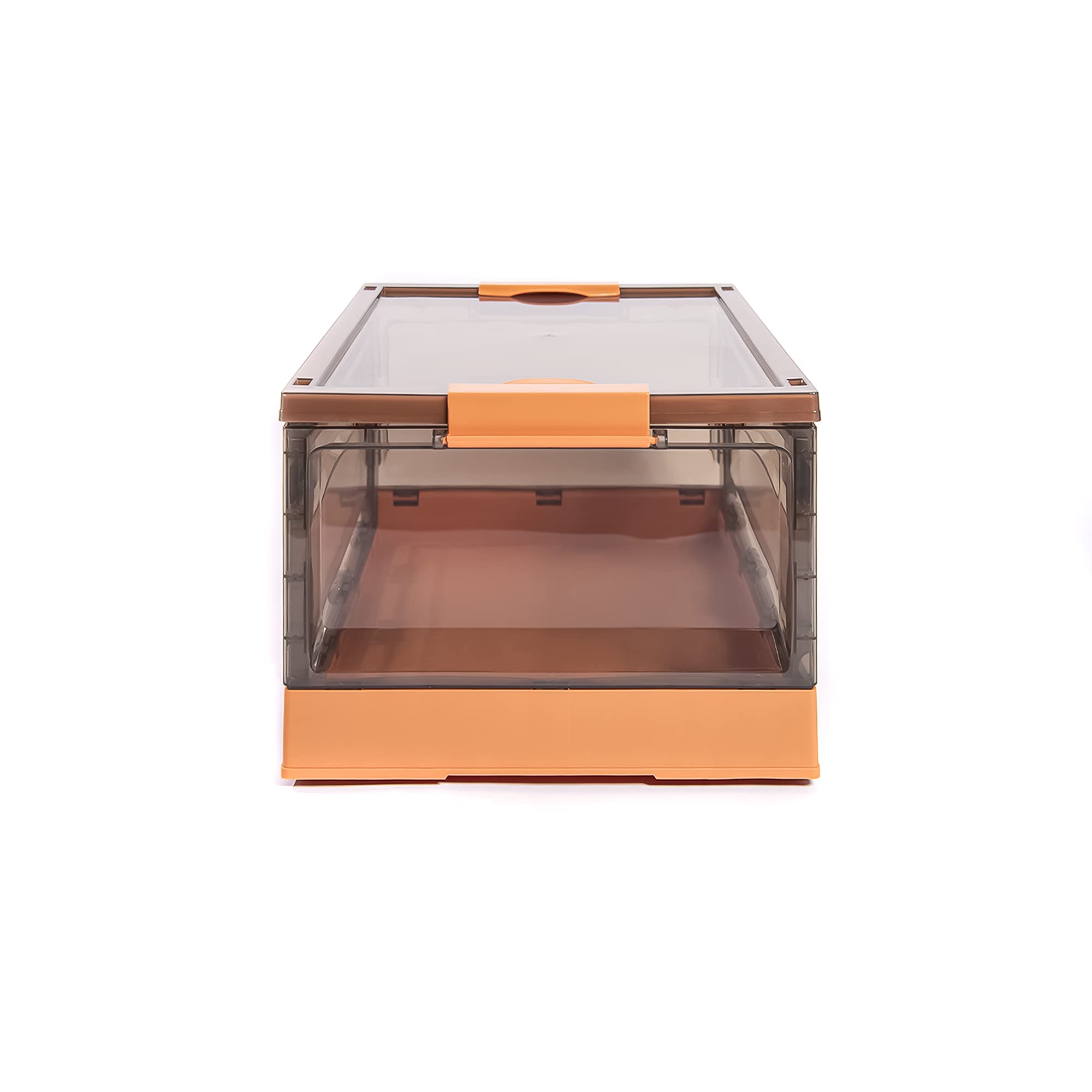 3-Pack Medium Orange Storage Bins with Side Opening & Stackable Lid - Collapsible Foldable Storage Boxes for Home & Office Organization - Perfect for Closet, Pantry, Kids Room & Garage Storage - Best Home Fashion