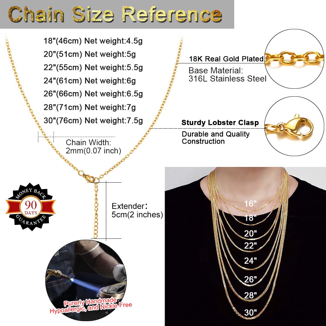 ChainsHouse Thin Rolo Chain Necklaces for Women & Men - 1.4MM/2MM Stainless Steel Cable Chains with 5cm Extender - 14K Gold, Rose Gold & Black Plated Options - 16-30 Inch Adjustable Length - Perfect for Layering, Gifts & Everyday Wear