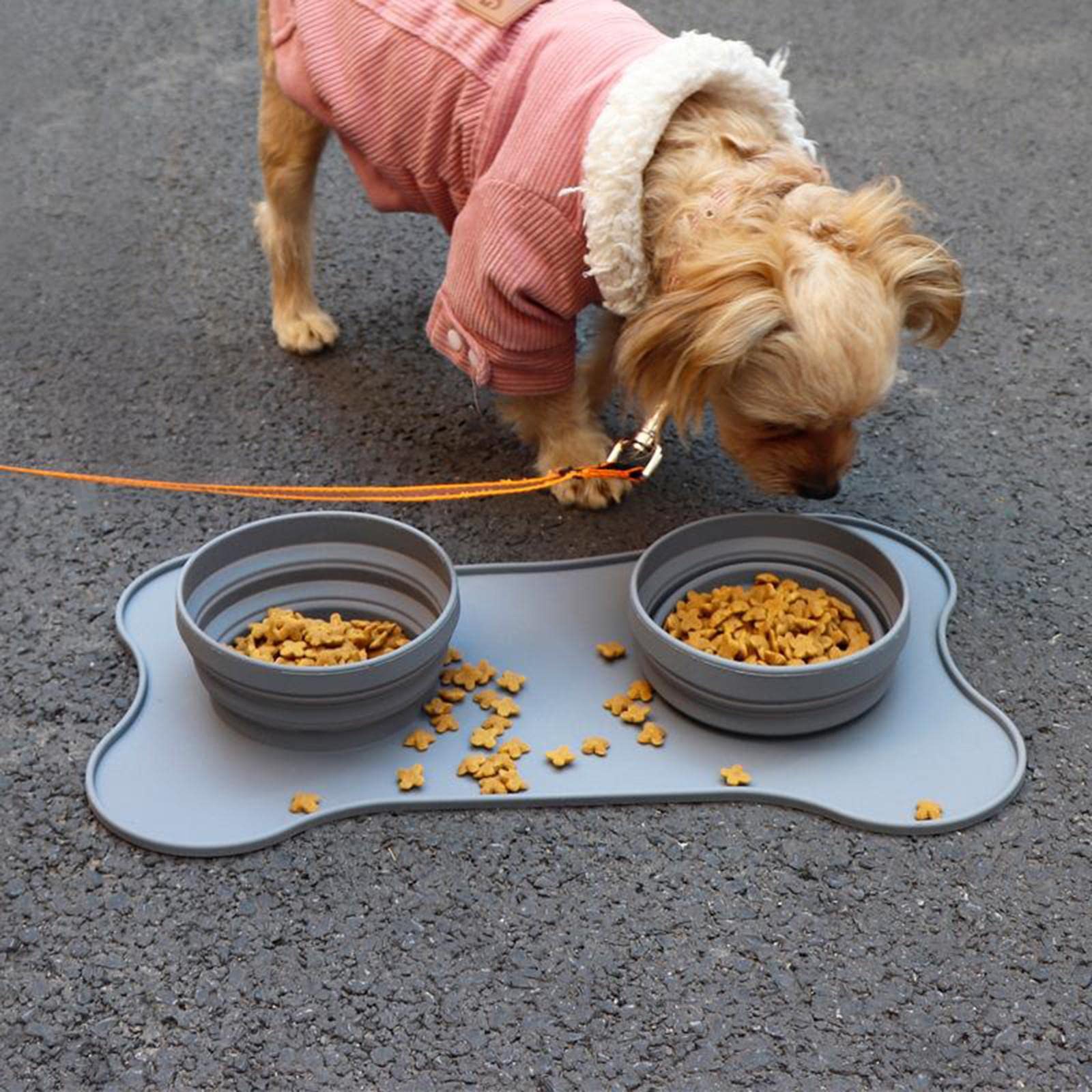UJEAVETTE® Collapsible Travel Dog Bowl - Portable Silicone Pet Food & Water Feeder with Non-Slip Mat - Lightweight for Hiking, Camping & Outdoor Adventures (Gray)