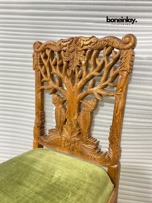 Hand Carved Woodpecker Dining Chair - Solid Wooden Dining Table Chair for Kitchen & Dining Room | Rustic Home Decor & Farmhouse Style Seating