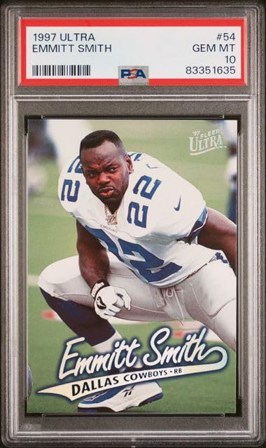 1997 Fleer Ultra Emmitt Smith #54 Football Card - PSA 10 Gem Mint - Perfect for NFL Collectors & Dallas Cowboys Fans - Display in Home Office or Man Cave