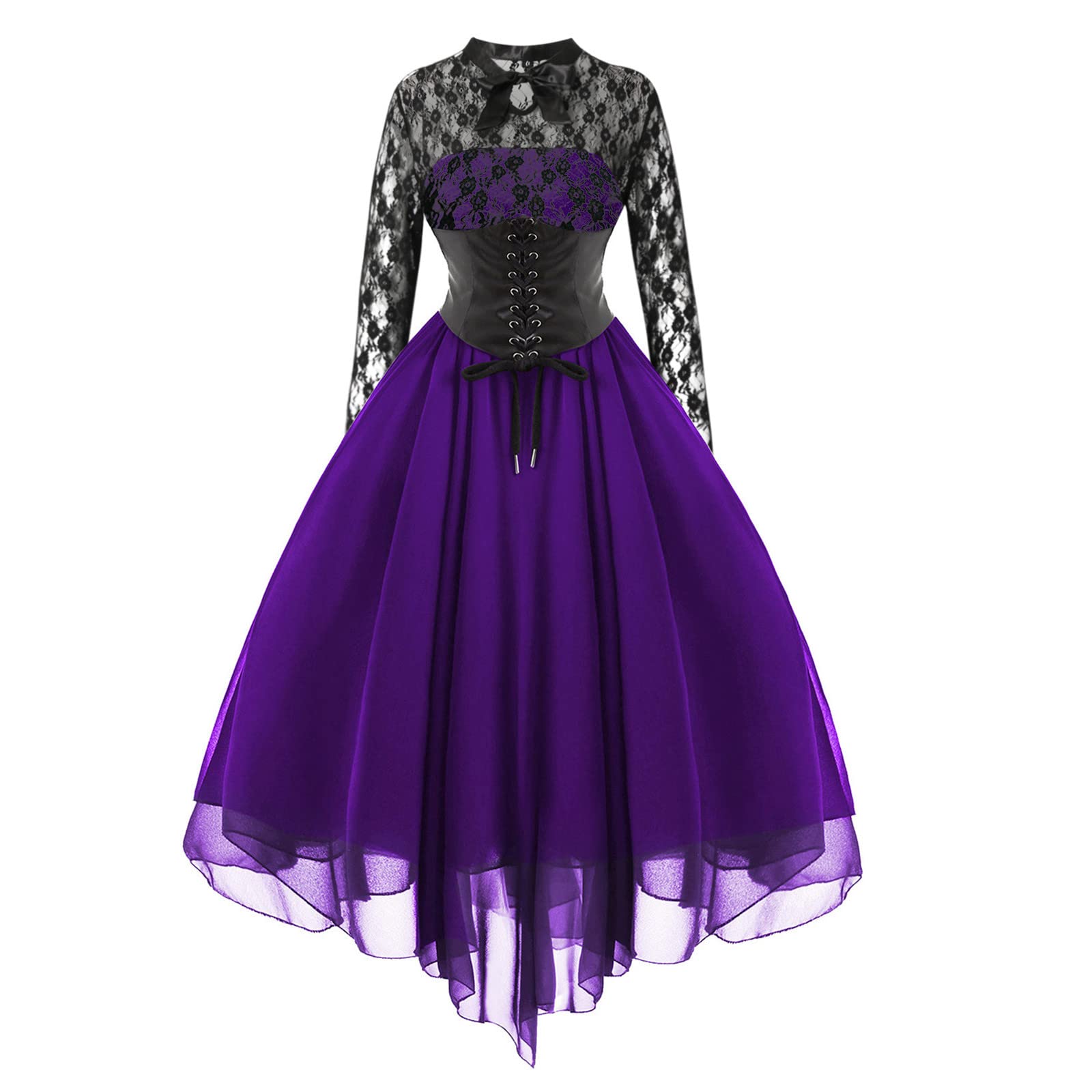 Gothic Dresses for Women - Corset Sleeveless Halter Lace Swing Cocktail Dress | Formal Halloween Punk Hippie Style | Perfect for Parties, Cosplay & Vintage Fashion