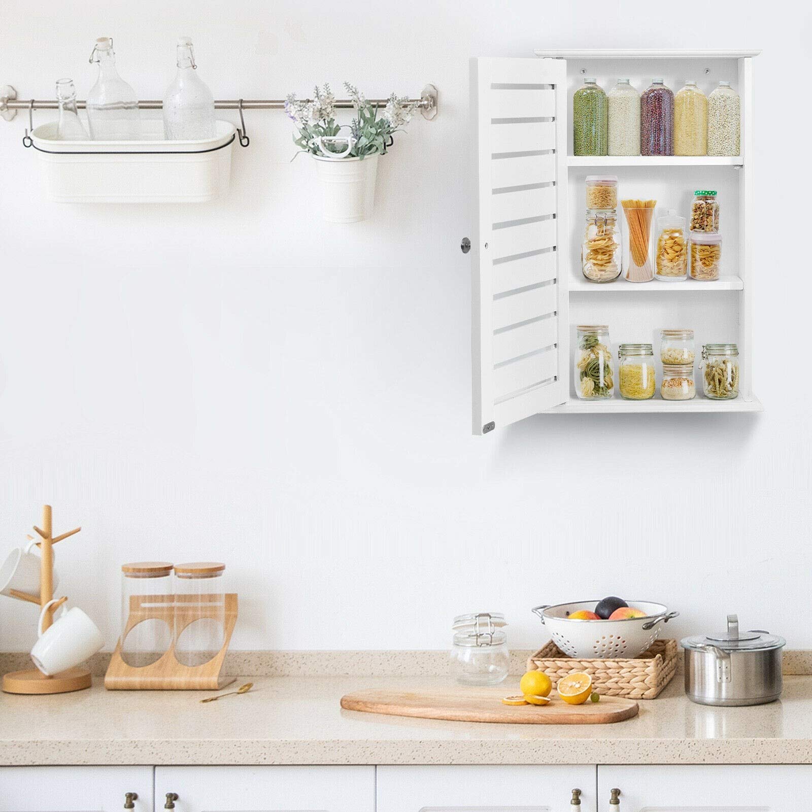 Modern White Wood Wall Mount Storage Cabinet - Large Multifunctional Organizer for Home Office, Dorm, Bathroom & Kitchen | Adjustable Shelves, Magnetic Lock, Easy Clean | Perfect for Bedroom Decor & Space Saving Storage