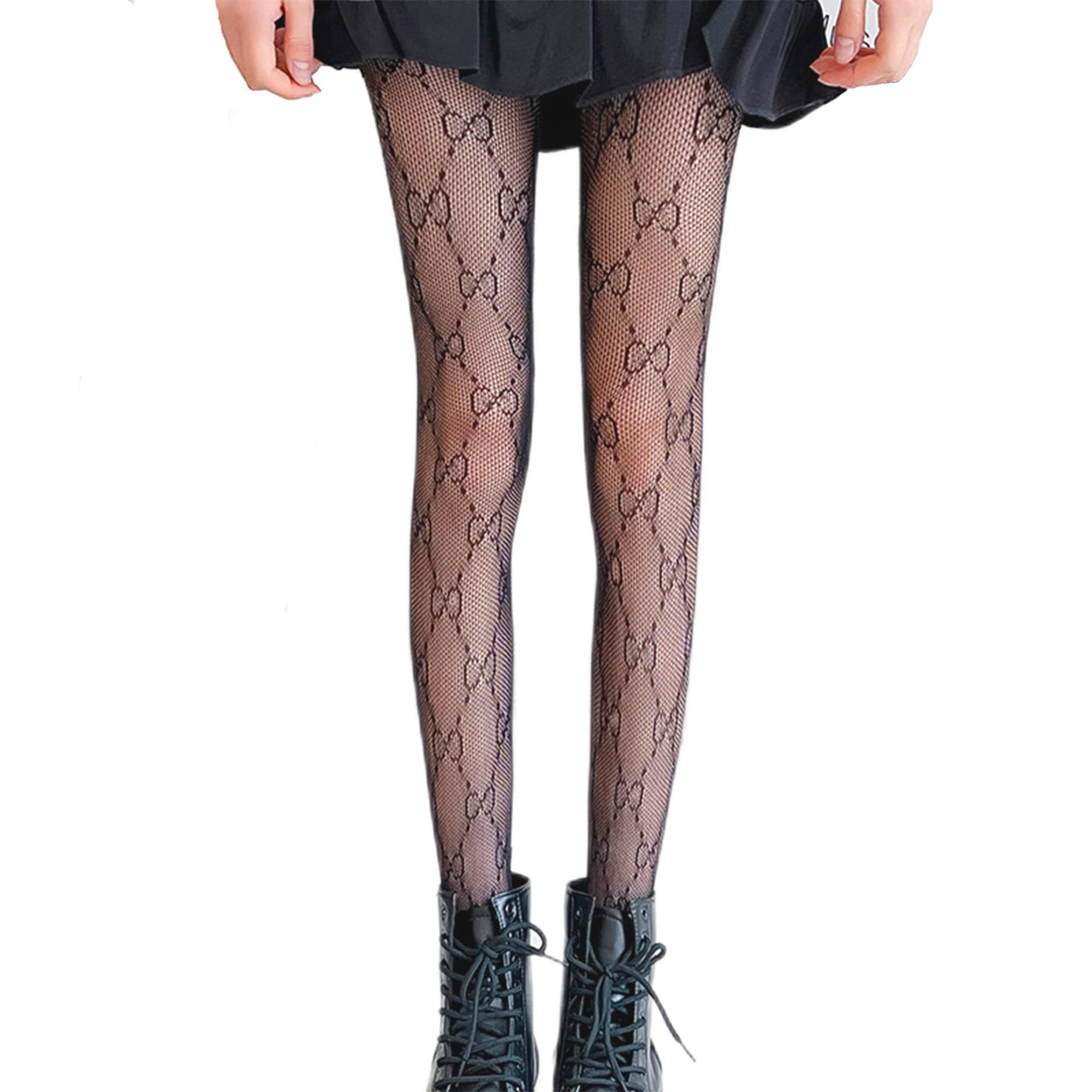 Sexy Fishnet Stockings for Women - High Waisted Lace Pantyhose with Letter Pattern (Black) | Perfect for Cosplay, Date Nights & Fashion Outfits