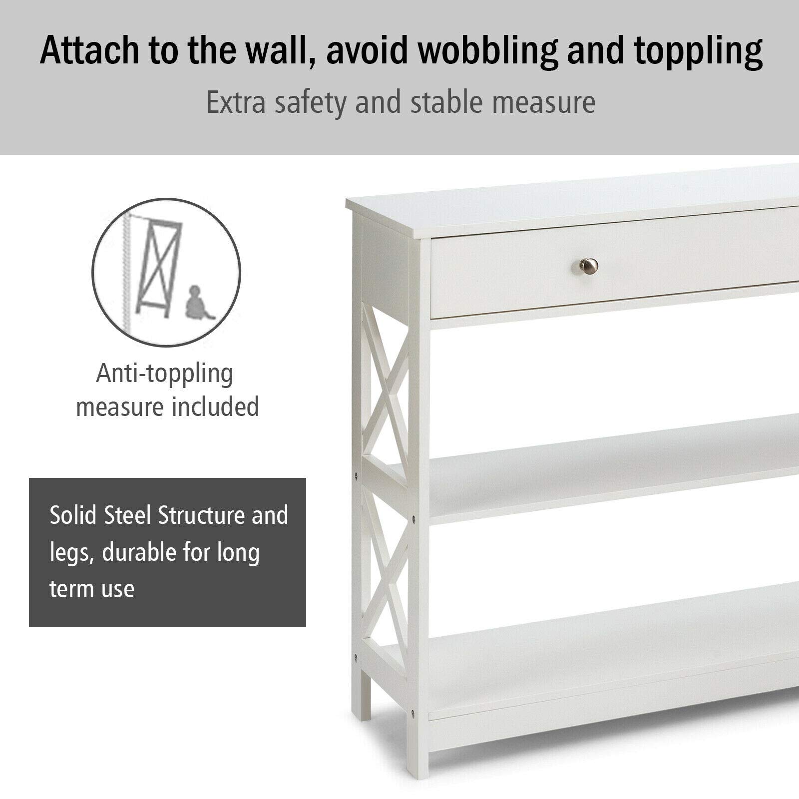 Elegant White Console Table with Storage Drawers & Shelves - Sturdy & Durable Sofa Accent Table for Living Room, Hallway, Entryway - Perfect for Home Decor & Organizing Keys, Books & Decorative Items