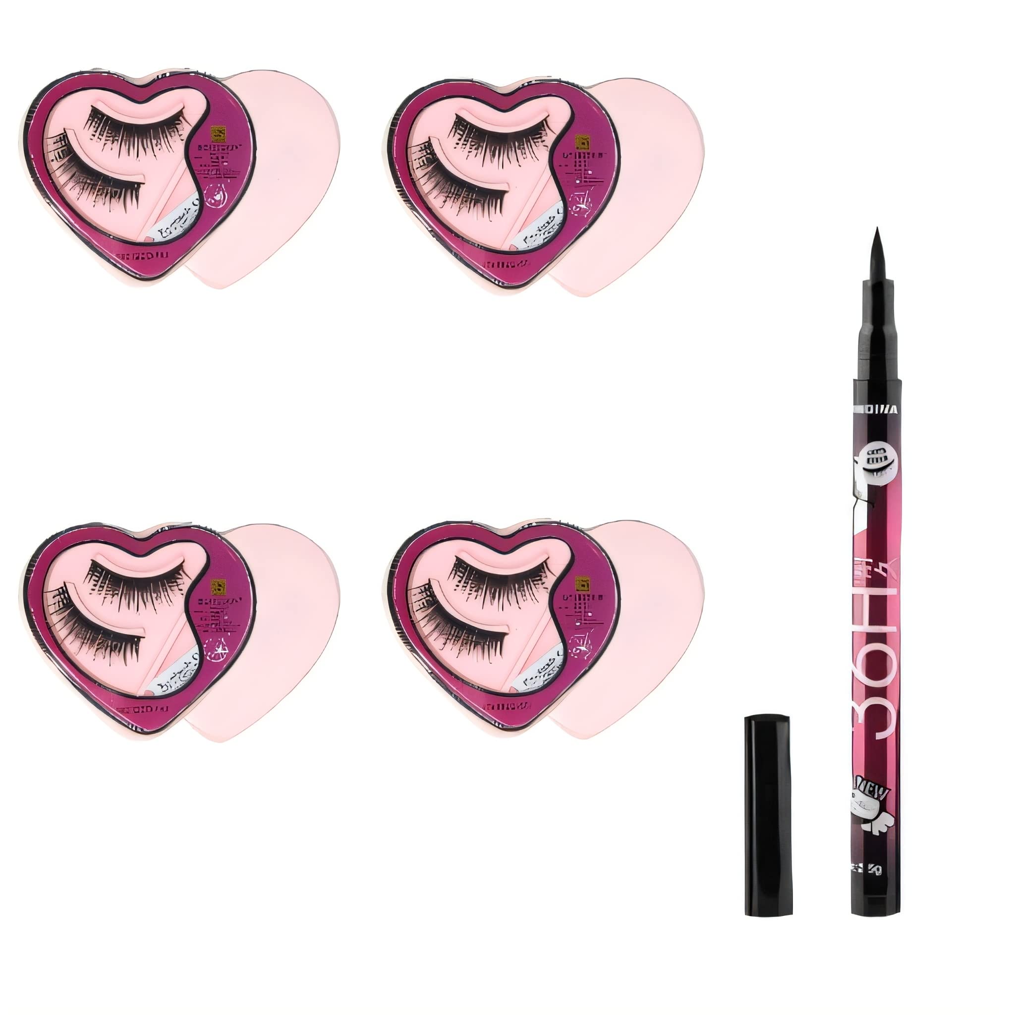 4 Pairs Natural False Eyelashes with Eyeliner - Voluminous Lashes for Dramatic Eye Makeup, Perfect for Parties, Weddings & Special Occasions