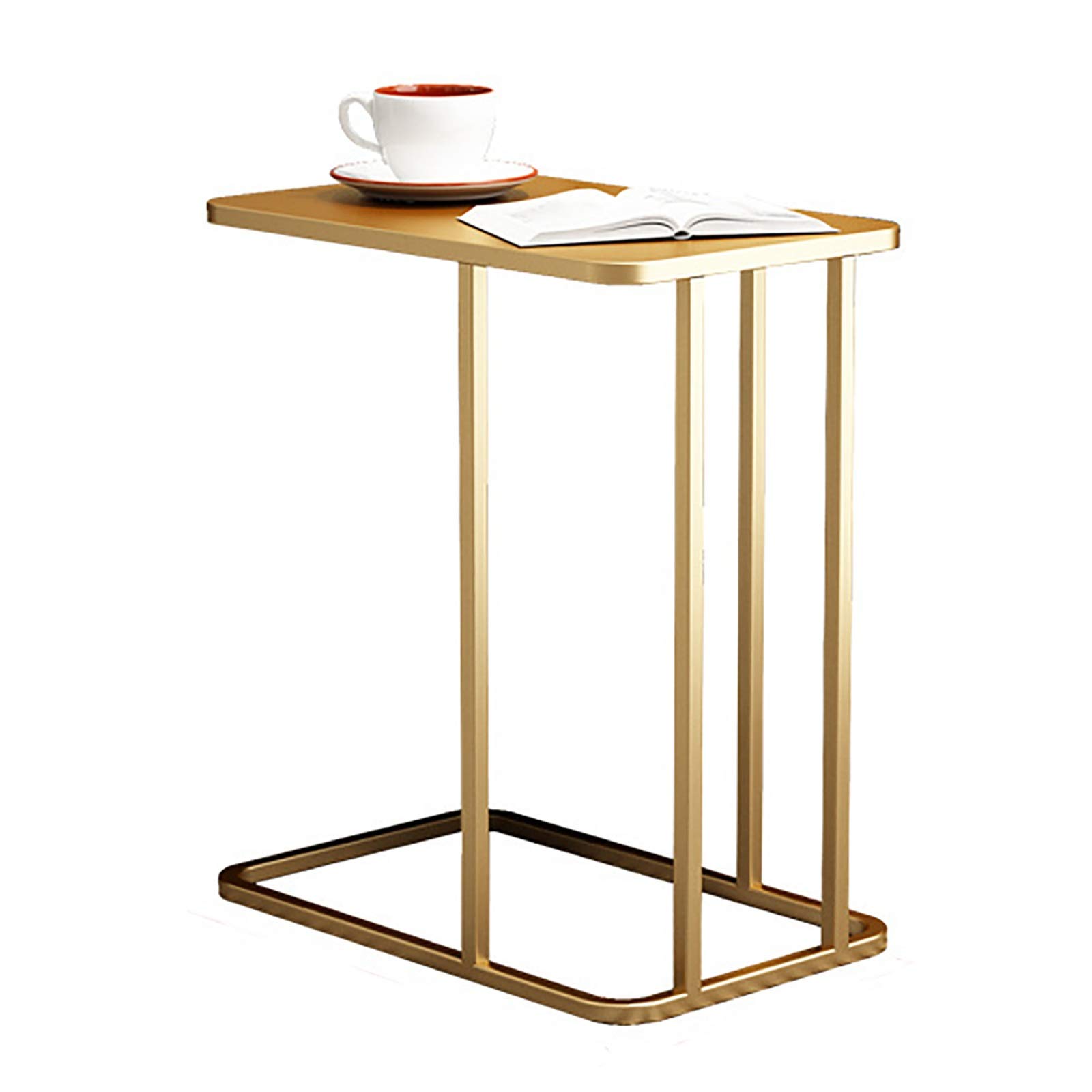 ZWJLIZI L-Shaped Iron Side Table - Gold Bedside Table for Small Spaces, Multifunctional Computer Desk with Large 50x30CM Tabletop | Perfect for Apartments, Dorms & Home Office Workspace