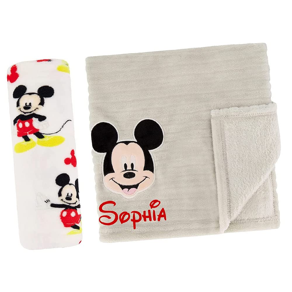Personalized Mickey Mouse Baby Blanket Set - Officially Licensed Disney Custom Name Blanket - Soft Keepsake Gift for Newborns, Christening & Birthday Presents - Perfect for Nursery, Stroller & Cuddle Time