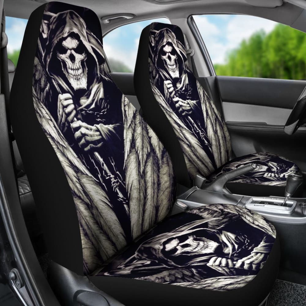 2 Pcs Gothic Skull Wings Car Seat Covers - Black PU Leather Auto Seat Protectors for Cars, Trucks & SUVs | Halloween Decor, Gothic Style Accessories for Car Enthusiasts