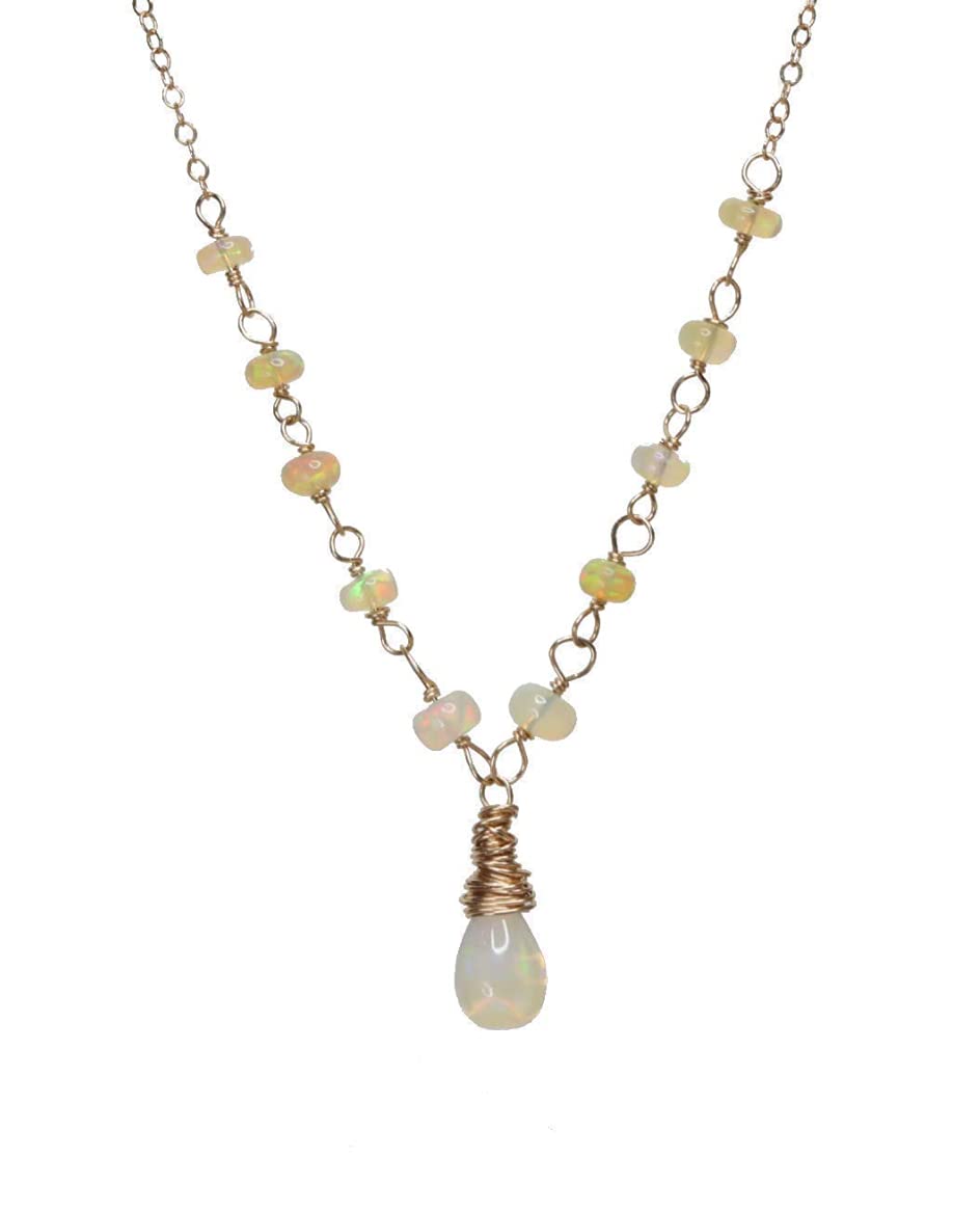 Genuine Ethiopian Welo Opal Teardrop Necklace in Gold - Elegant Women's Jewelry for Weddings, Bridal & October Birthstone Gifts - Perfect Birthday Present & Anniversary Keepsake