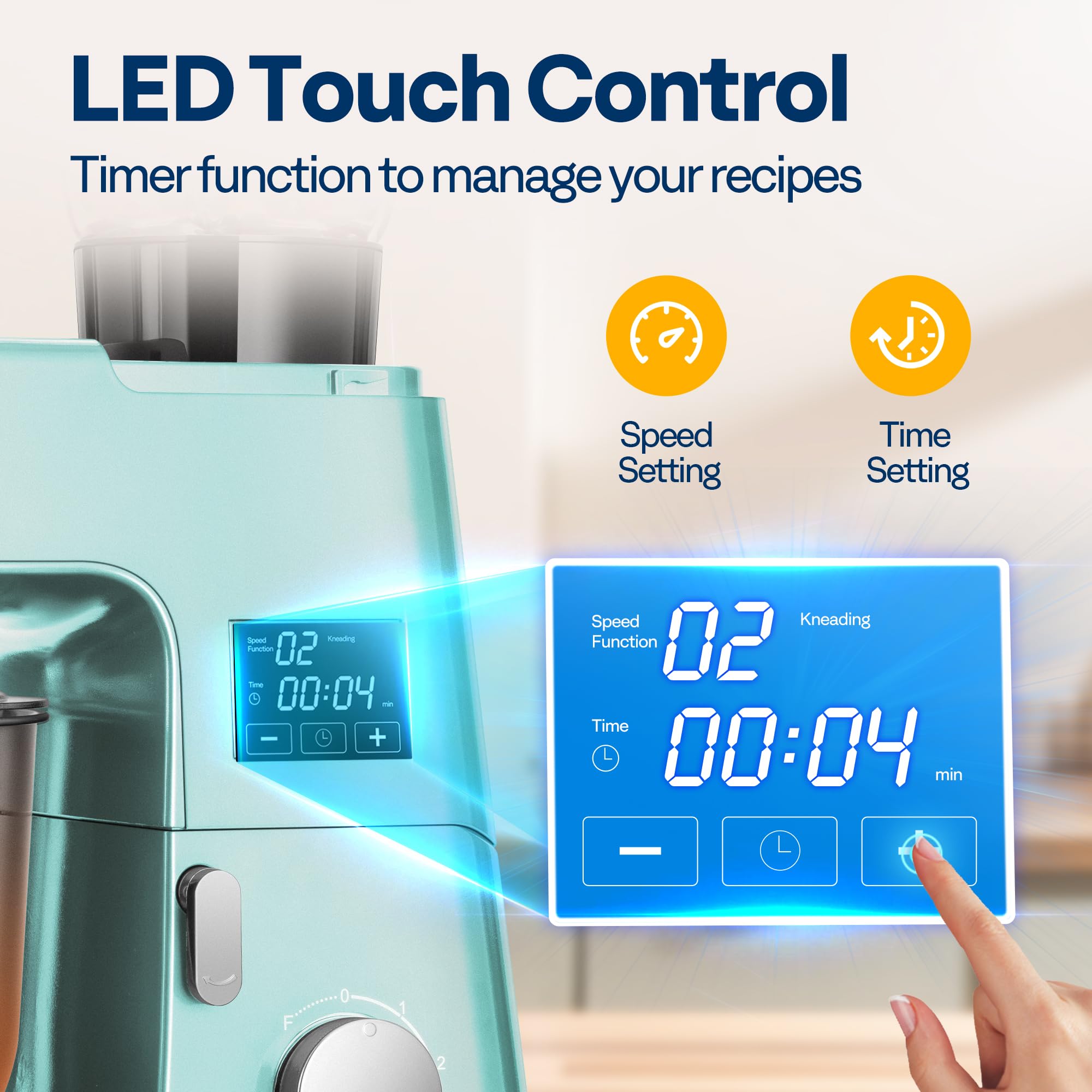 VIVOHOME 9-in-1 Multifunctional Stand Mixer with Fermentation Function, 6-Speed 7.5-Quart Electric Kitchen Mixer with Timer - Includes Meat Grinder, Juice Blender, Vegetable Slicer, Pasta & Cookie Maker (Blue) - Perfect for Baking, Cooking, Meal Prep & Homemade Juices