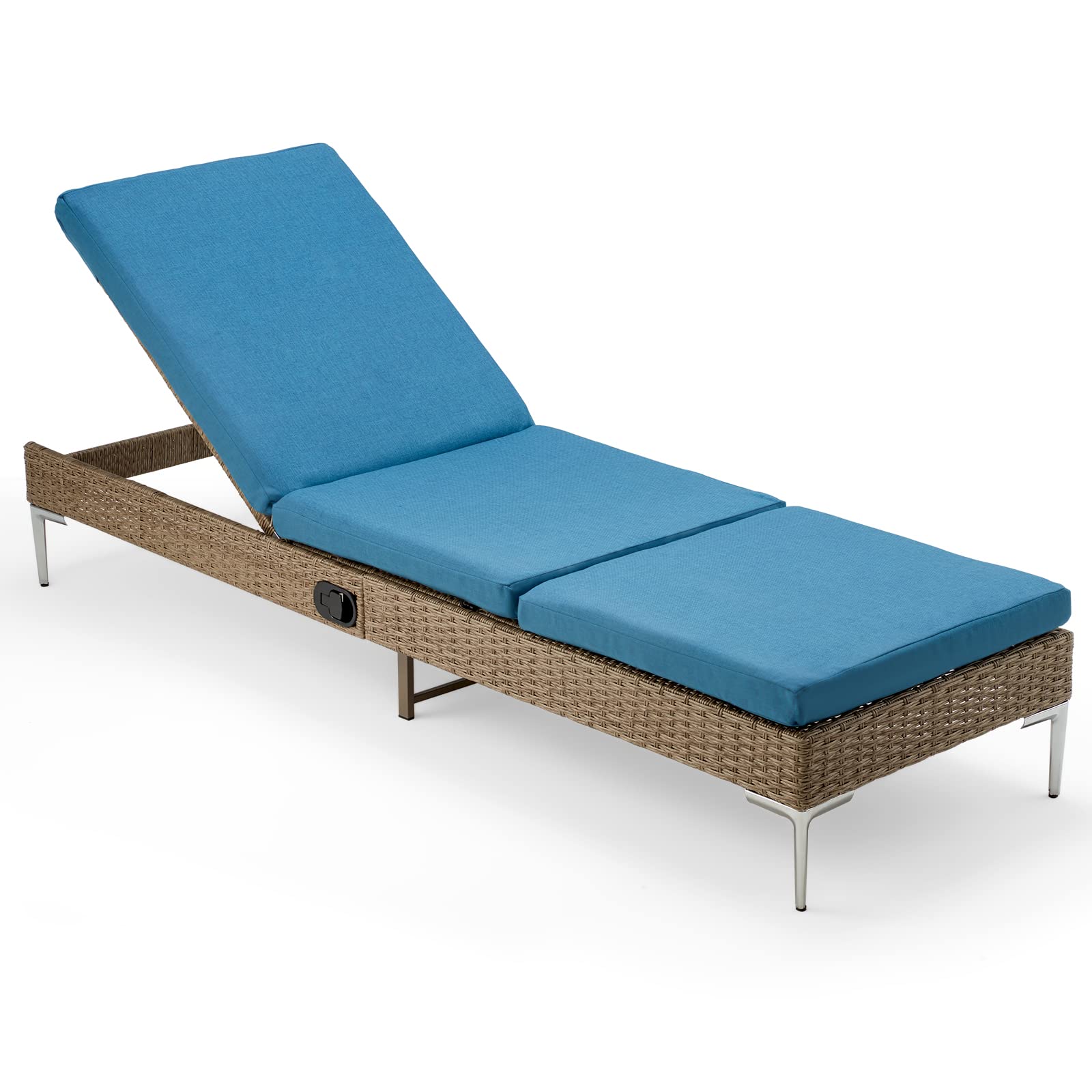 Oyerol Outdoor Chaise Lounge Chair - Adjustable Reclining Rattan Wicker Patio Furniture Set with Cushions for Poolside, Garden, Backyard Relaxation | Perfect for Sunbathing, Lounging by the Pool, and Outdoor Leisure Time