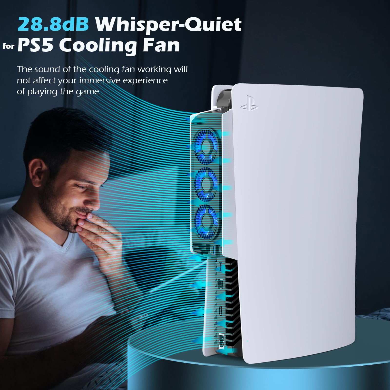 Upgraded Auto-Temperature Control PS5 Cooling Fan with 3 Blue LED Lights & USB 3.0 Hub - Efficient Cooling System for PlayStation 5 (Compatible with Disc/Digital Editions) - Perfect for Gaming Marathons & Preventing Overheating