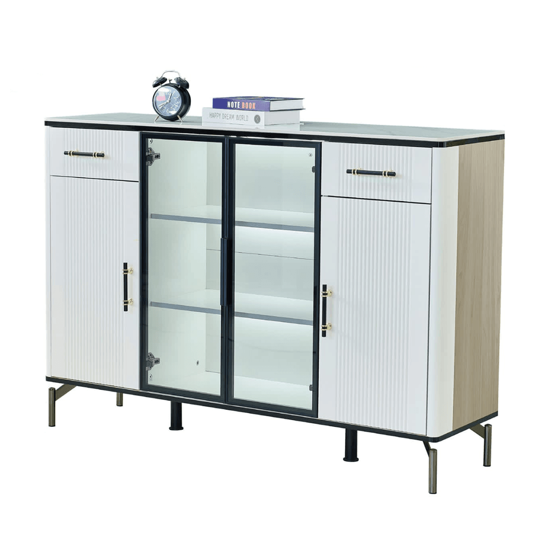 Maurille II Buffet Hutch with Storage - 55 Inch Solid Wood Sideboard Cabinet for Dining Room, Kitchen, or Living Room - Perfect for Home Decor and Entertaining
