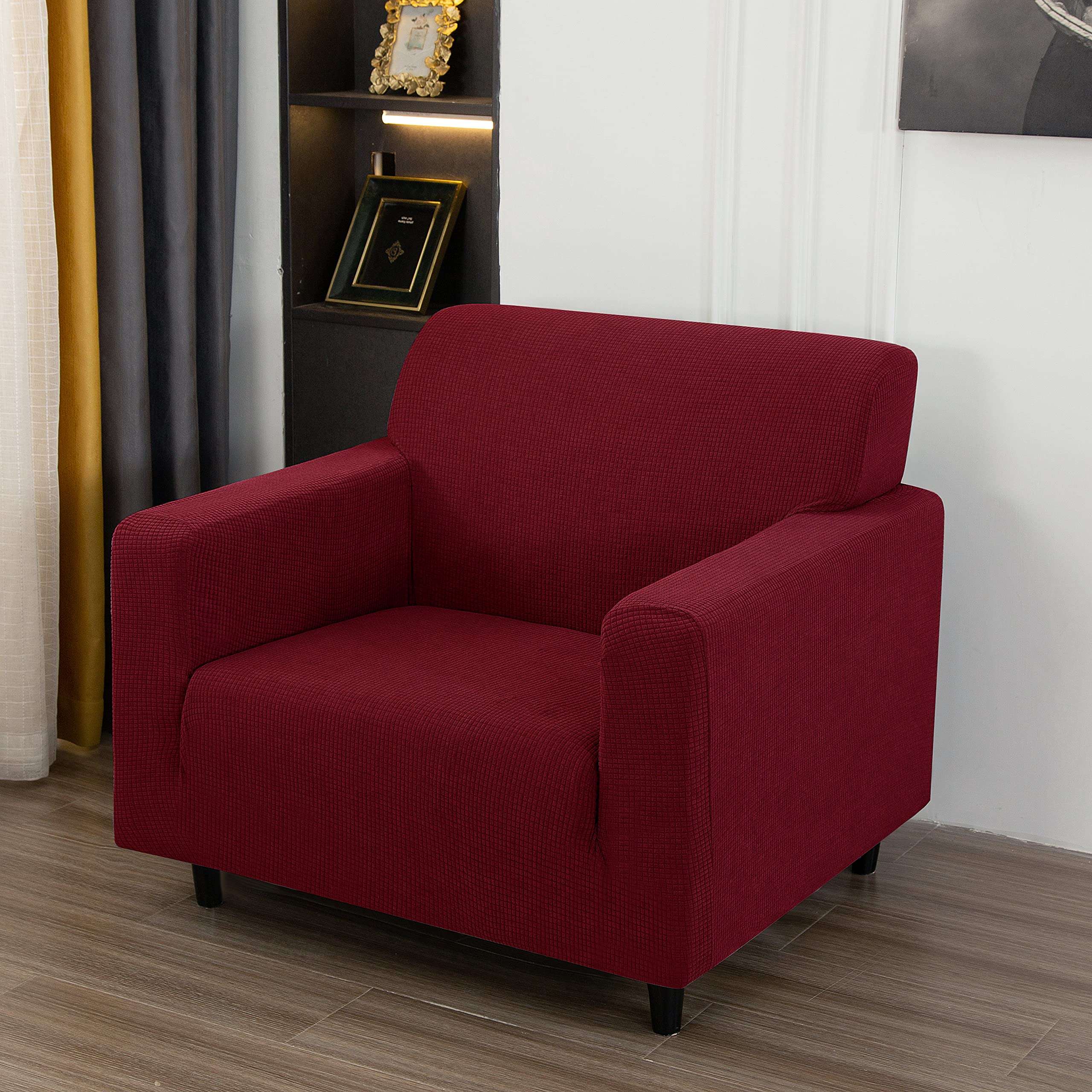 3-Piece Sofa Cover Set - Jacquard Velvet Slipcovers for 1/2/3-Seater Couch, Loveseat & Armchair - Wine Red Furniture Protector (Sofa+Loveseat+Armchair) - Perfect for Living Room, Family Room & Home Decor Protection