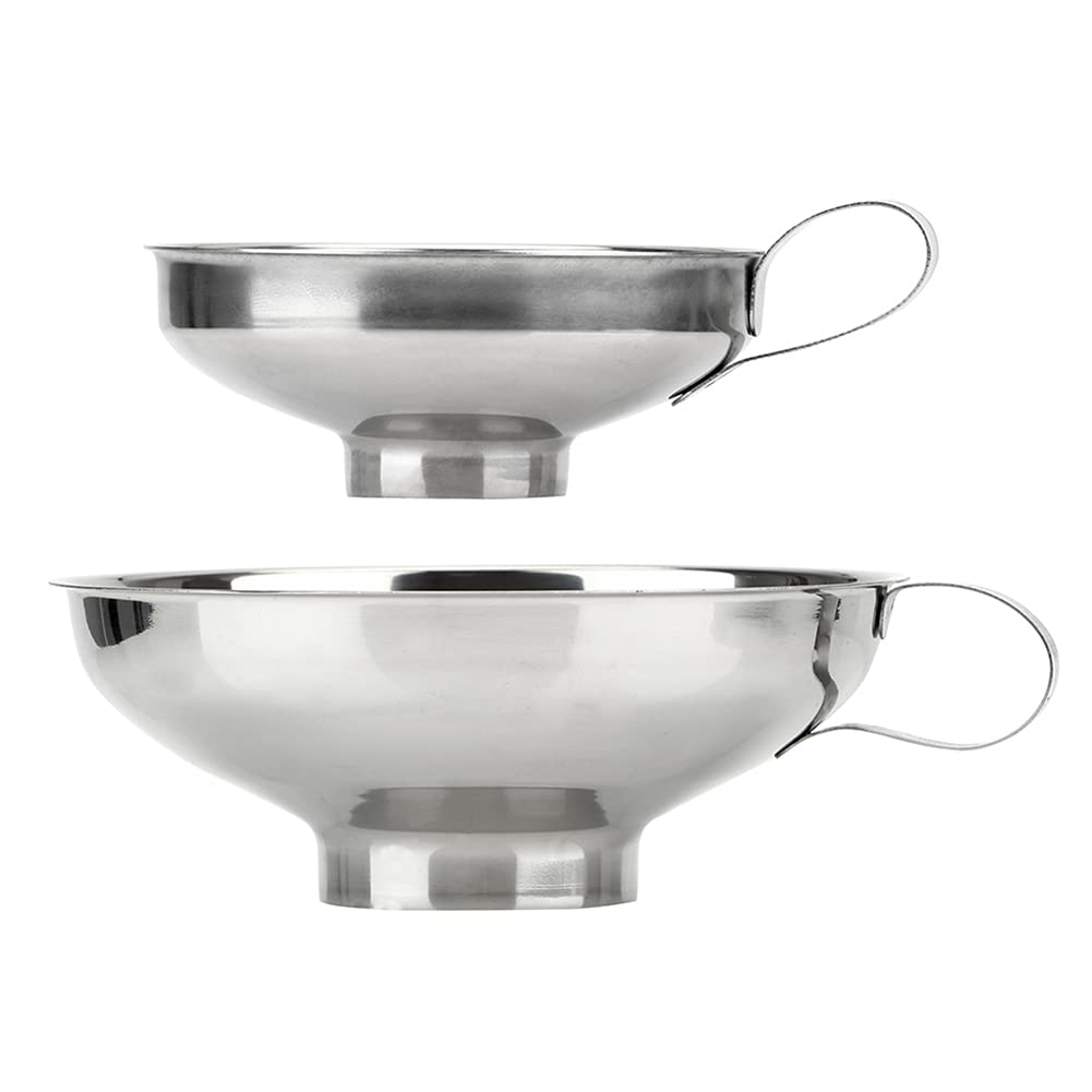 Alnicov 2-Pack Stainless Steel Canning Funnel Set - Wide & Regular Mouth Mason Jar Funnel with Handle for Liquid & Dry Ingredients (Small + Large Sizes) - Perfect for Home Canning, Food Preservation & Kitchen Transfer