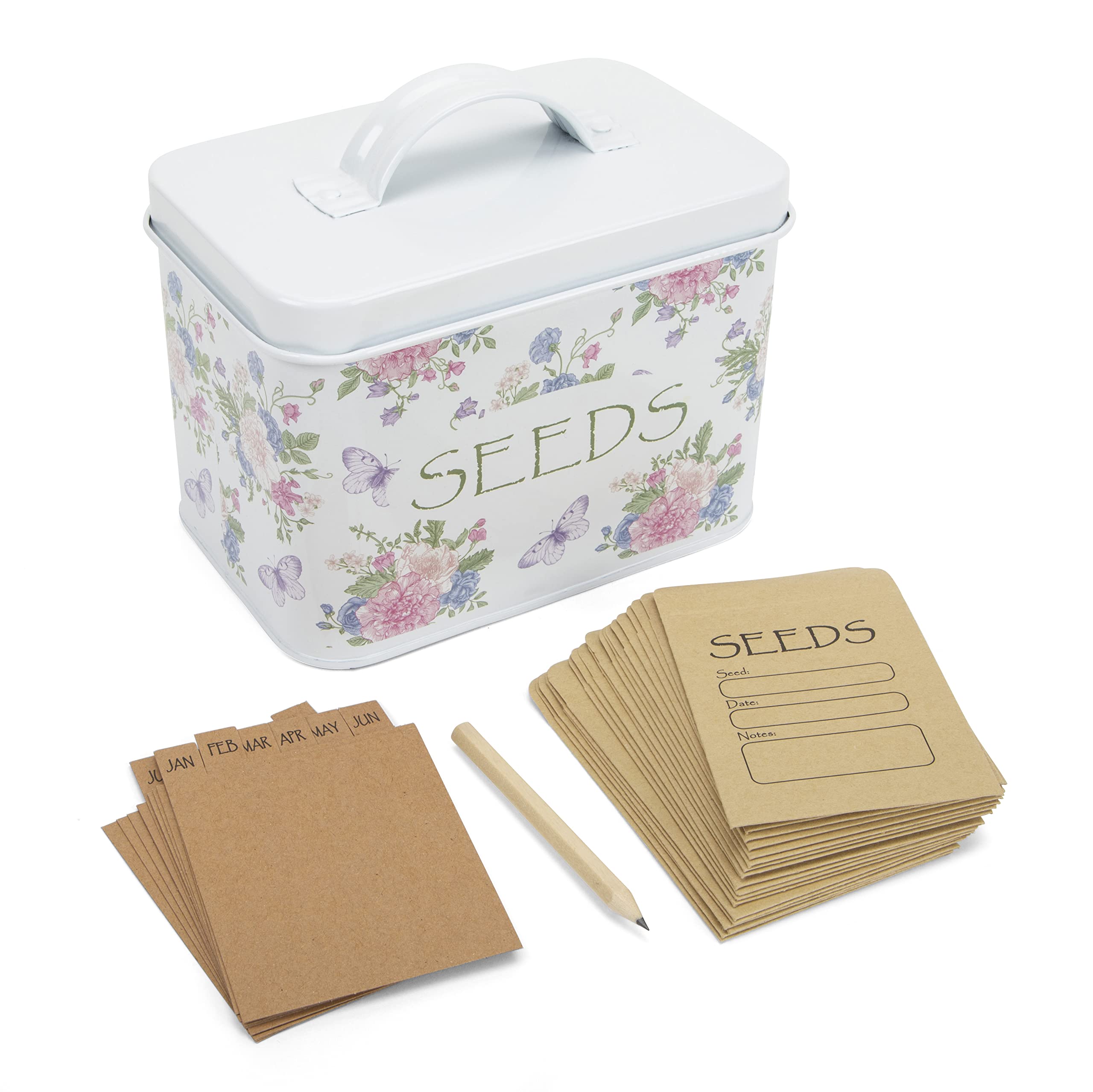 Katai Seed Storage Box – Durable Metal Seed Organizer for Gardeners | Complete Seed Packet Organizer with Lid, Monthly Dividers, 20 Envelopes & Pencil | Compact Seed Saver for Flower, Vegetable & Herb Seeds | Perfect for Home Gardening, Seed Swapping & Plant Preservation