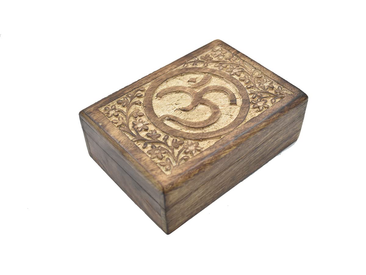 Hand Carved Wooden Decorative Box with OM & Floral Design - Jewelry Organizer, Keepsake Box, Treasure Chest for Women | Perfect for Home Decor, Gift Giving, and Storing Valuables