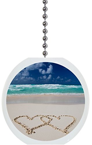 Beach Hearts #2 Solid Ceramic Fan Pull - Vintage Style Ceiling Fan Chain Pull - Coastal Home Decor for Bathroom, Bedroom & Porch - Nautical Themed Accessory