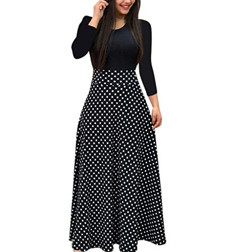 HAOREEKZ Women's Printed Round Neck Long Sleeve Cocktail Dress - Sexy Waist Splice Design, Black Maxi Dress for Fall (Size 3X-Large) | Perfect for Parties, Date Nights & Special Occasions