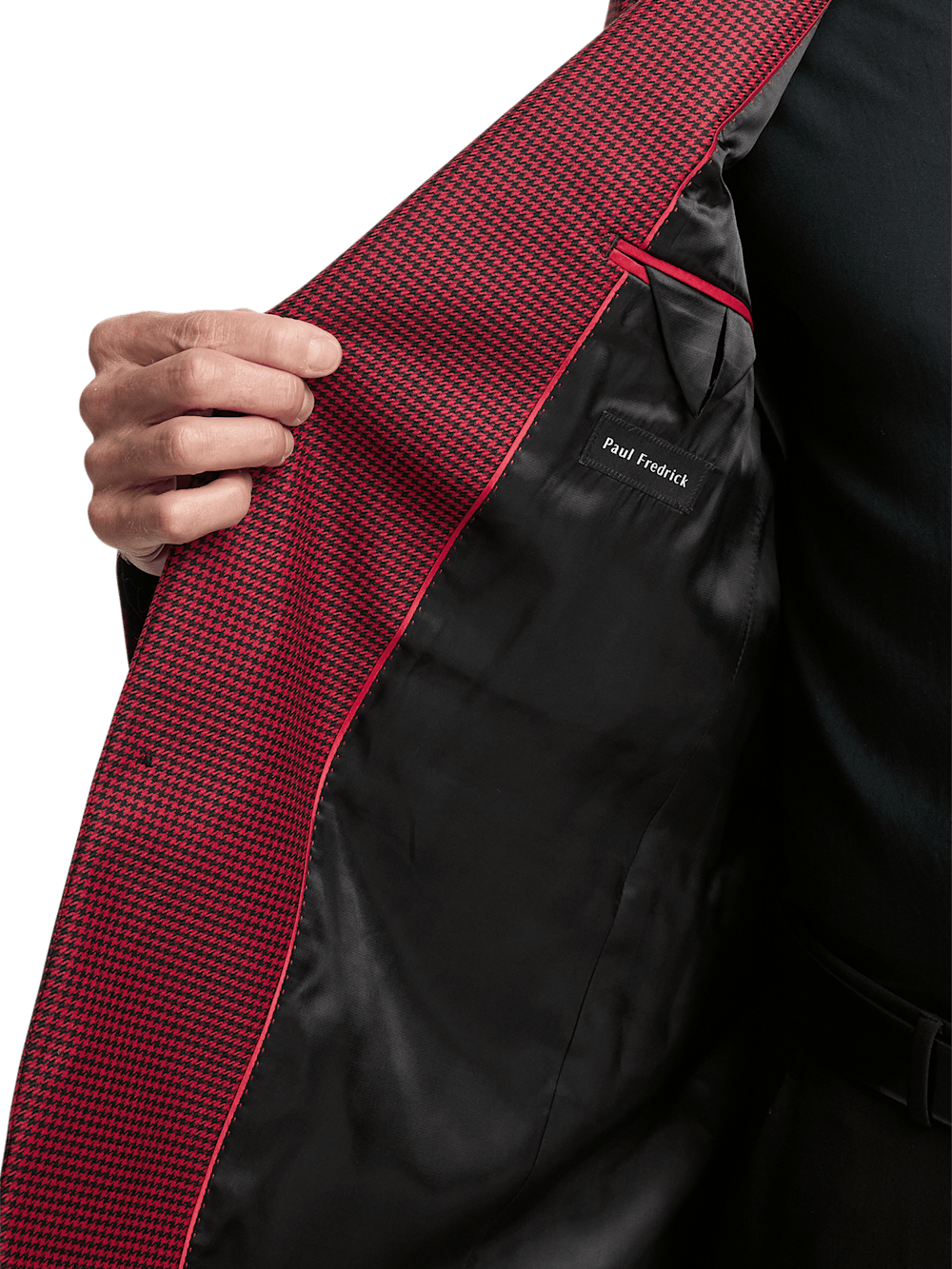 Premium Wool Houndstooth Single-Breasted Peak Lapel Blazer for Men - Classic Black/Red Checkered Pattern | Formal Business Attire & Special Occasion Wear