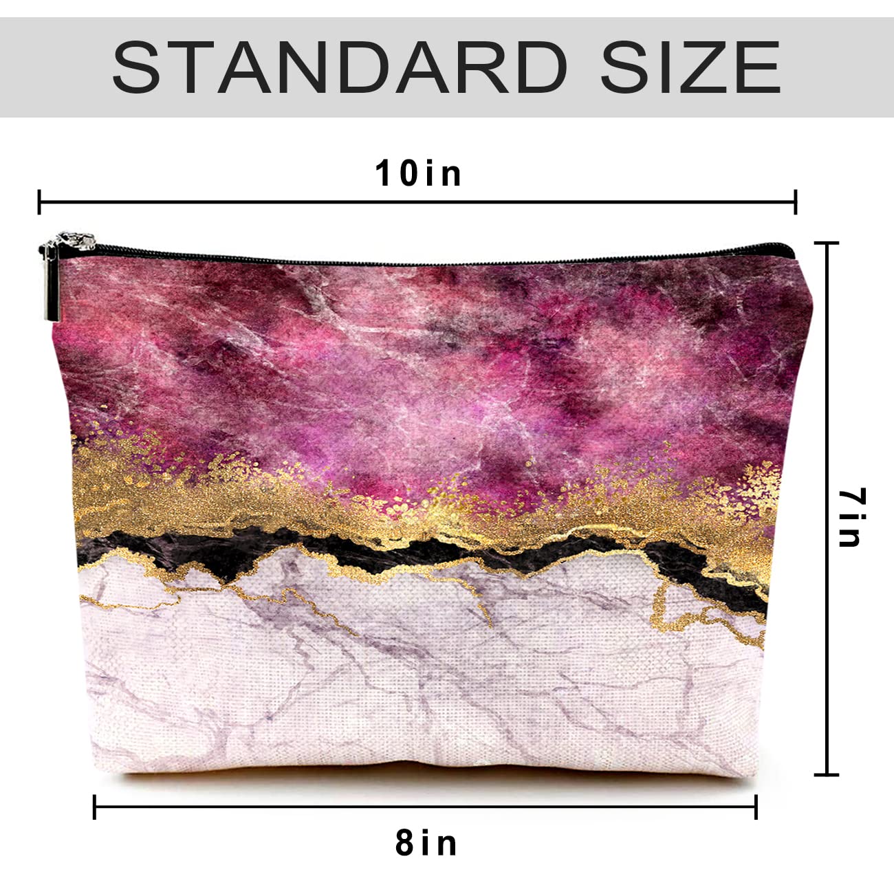 Waterproof Canvas Makeup Bag for Women - Cute Funny Cosmetic Pouch with Zipper for Travel & Purse | Wine Marble Design | Perfect for Toiletries, Cosmetics & Daily Essentials