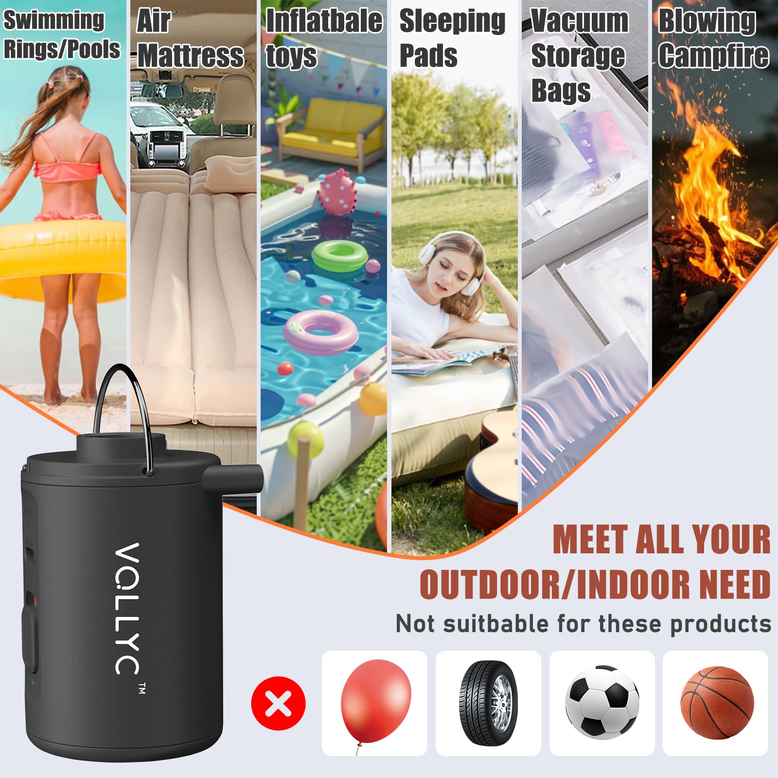 Portable Electric Air Pump for Inflatables - USB Rechargeable Mini Pump for Air Mattress, Pool Floats, Camping Gear & Vacuum Storage Bags | Fast Inflation/Deflation | Perfect for Outdoor, Travel & Home Use