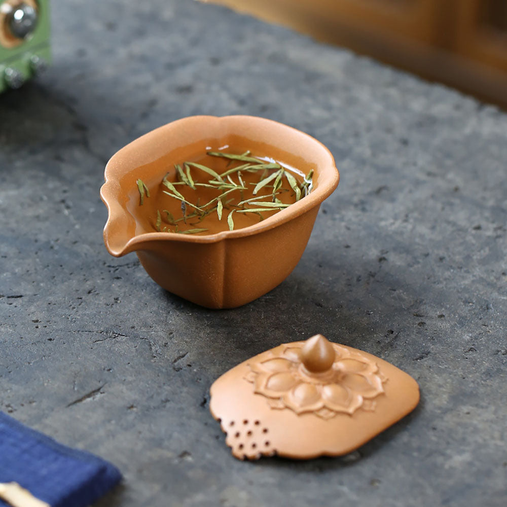 Premium Yixing Yellow Clay Lotus Gaiwan Teapot - Handmade Chinese Ceramic Tea Set for Gongfu Tea Ceremony | Perfect for Home Brewing, Tea Parties & Meditation