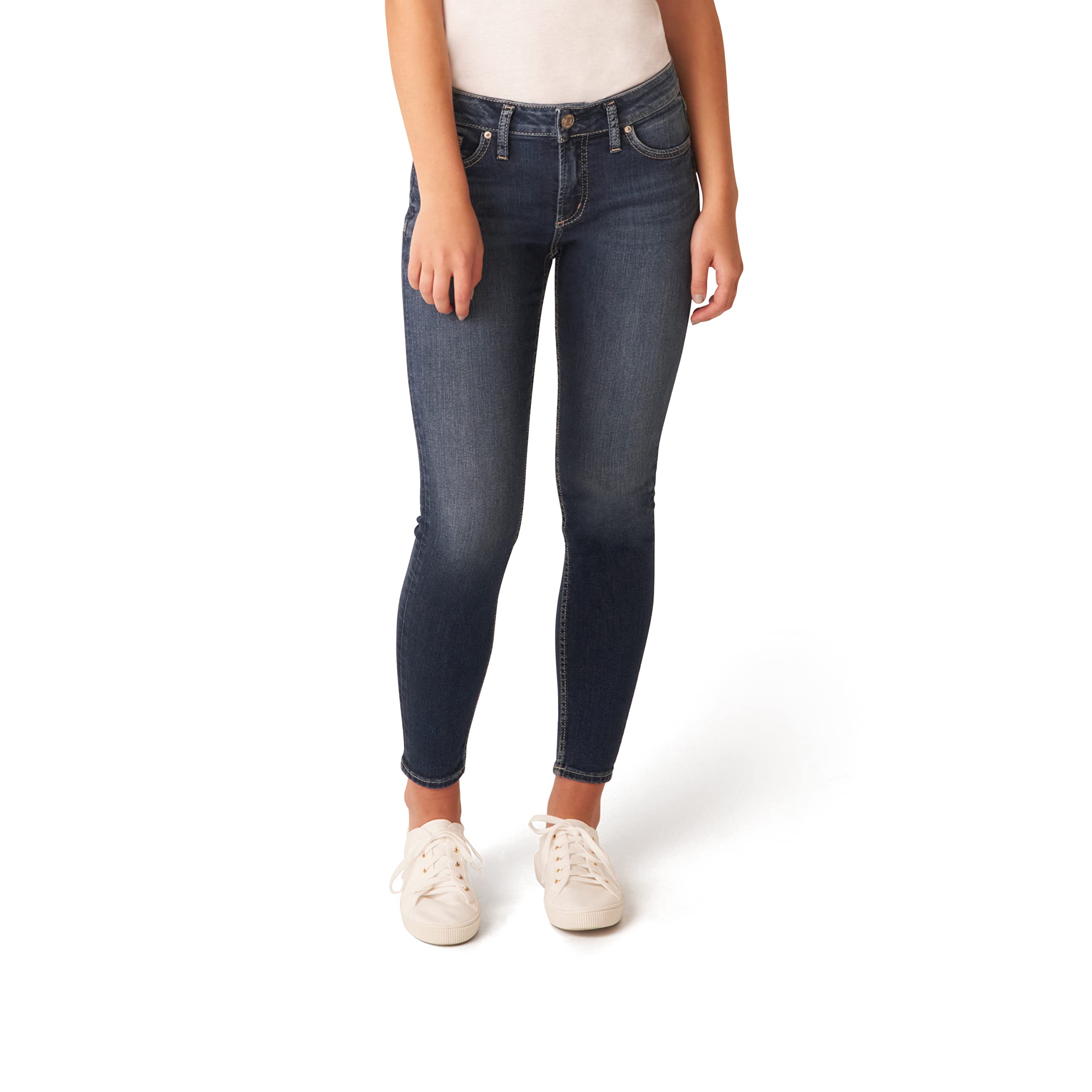 Silver Jeans Co. Women's Elyse Mid Rise Skinny Jeans - Stretch Denim Pants for Everyday Comfort | Perfect for Work, Casual Outfits & Date Nights